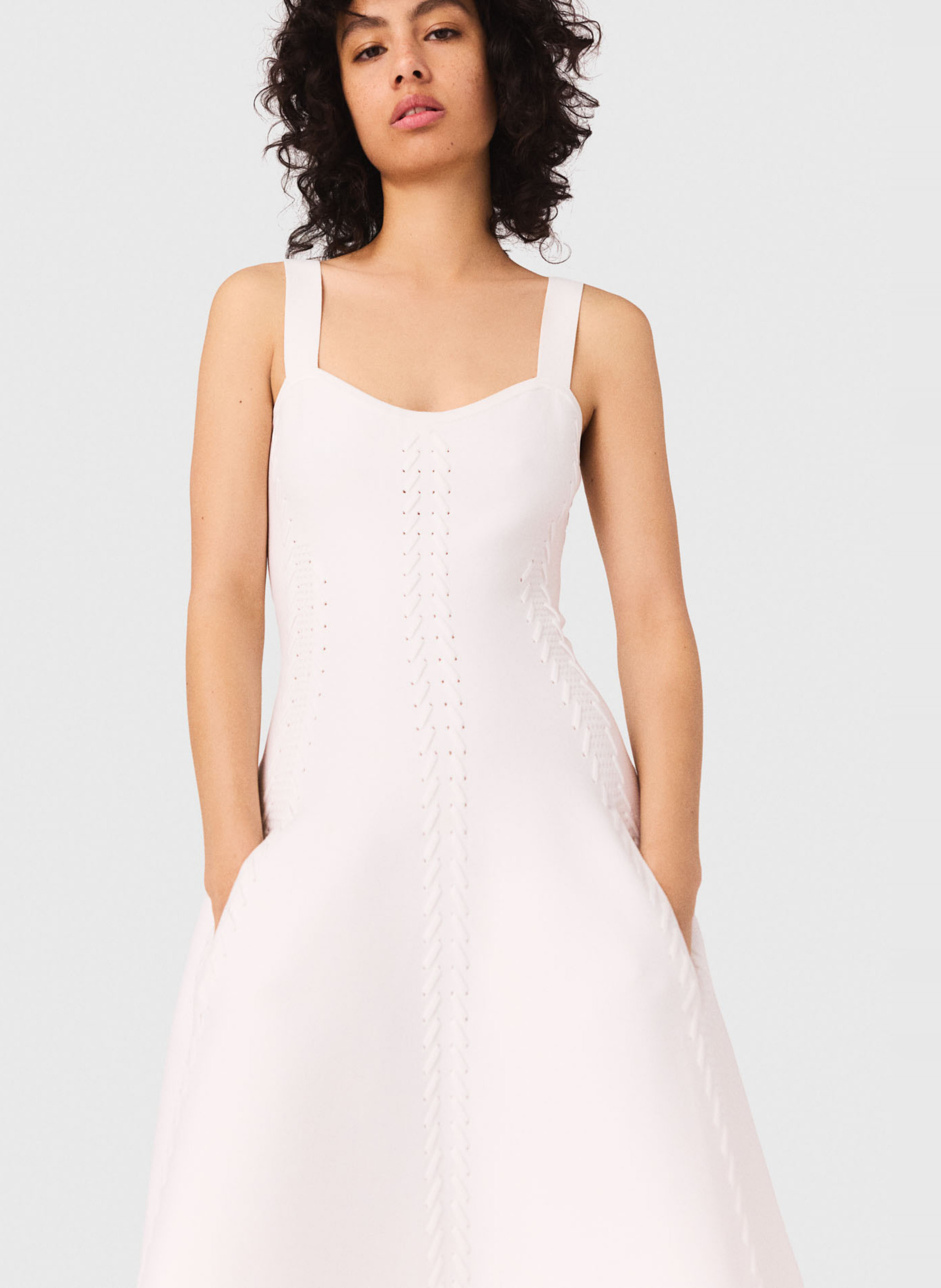 Midi skater dress with straps MAJE White