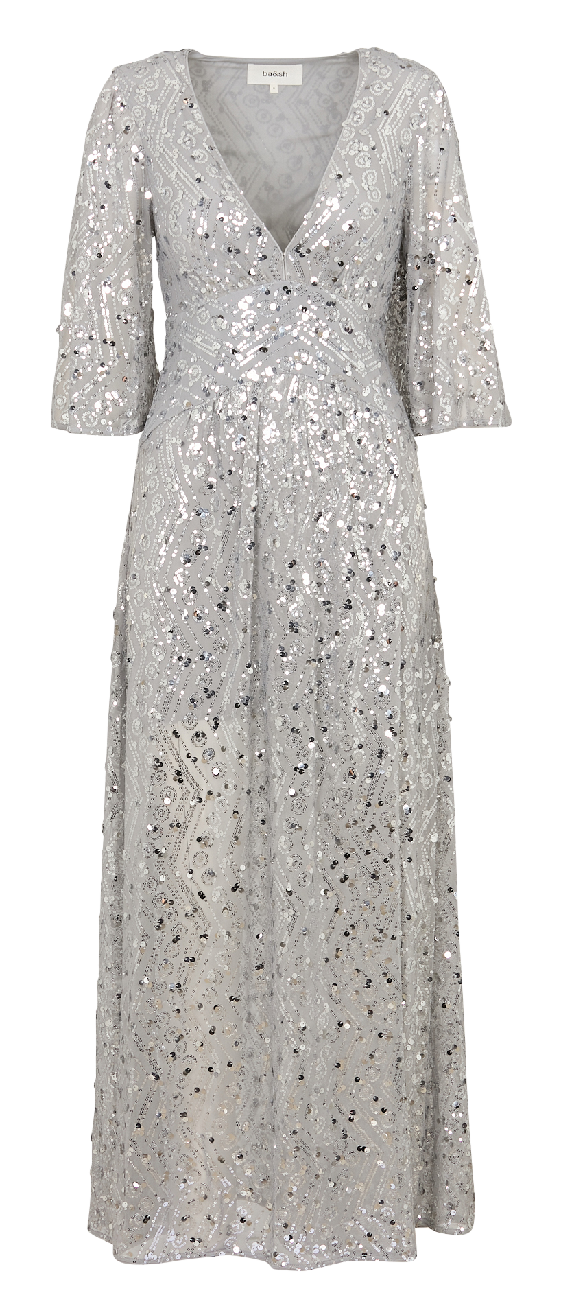 Lange jurk met V-hals en lovertjes BA&SH Zilver