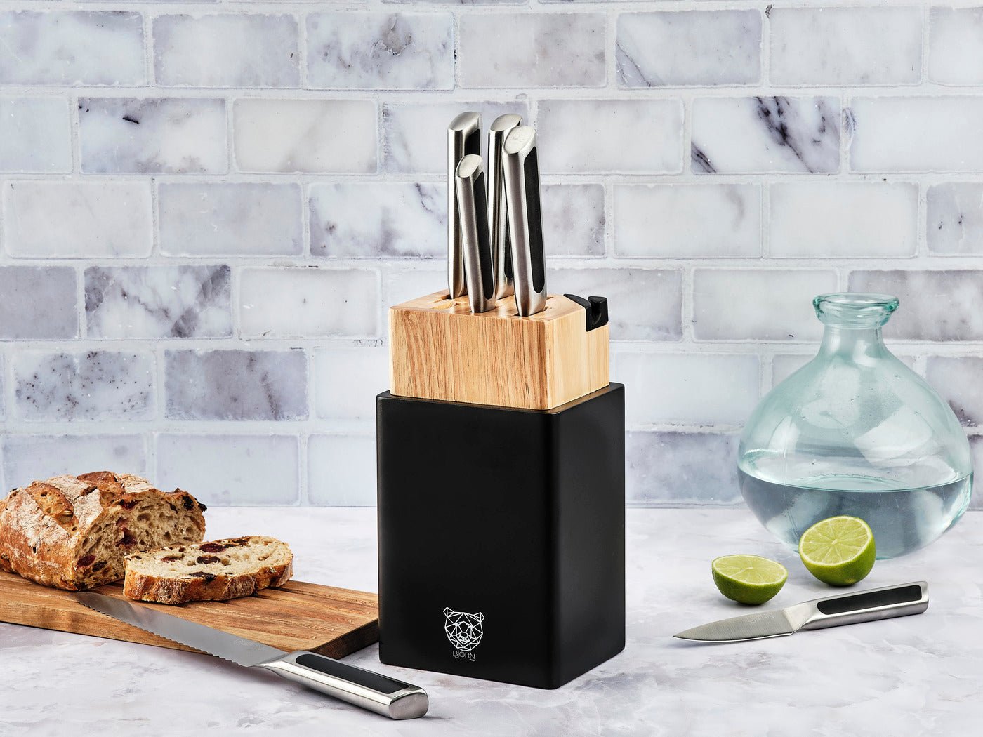 Knife block with built-in sharpener Porvoo BJORN Brown