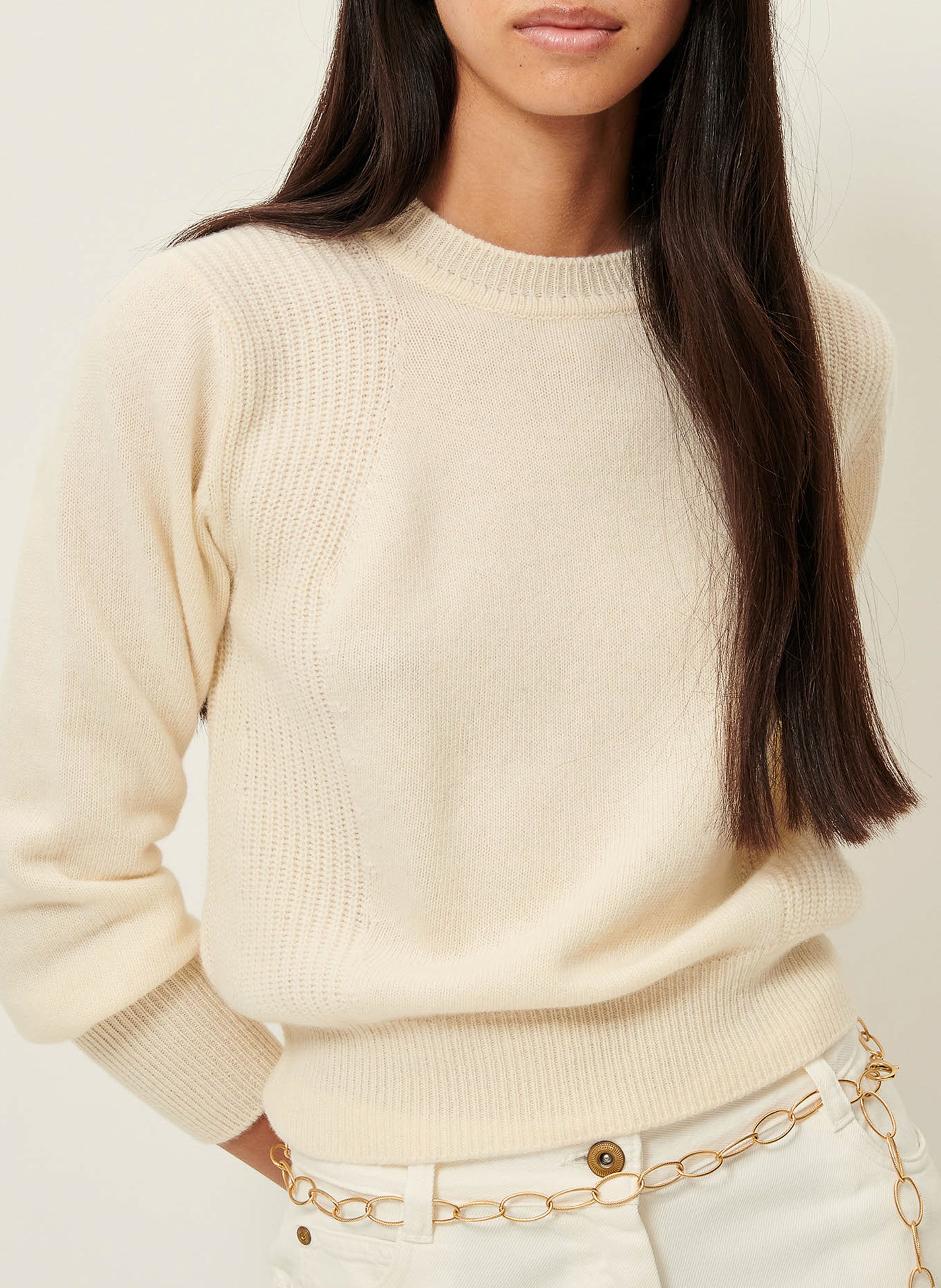 Pull col rond droit en laine SESSUN Beige