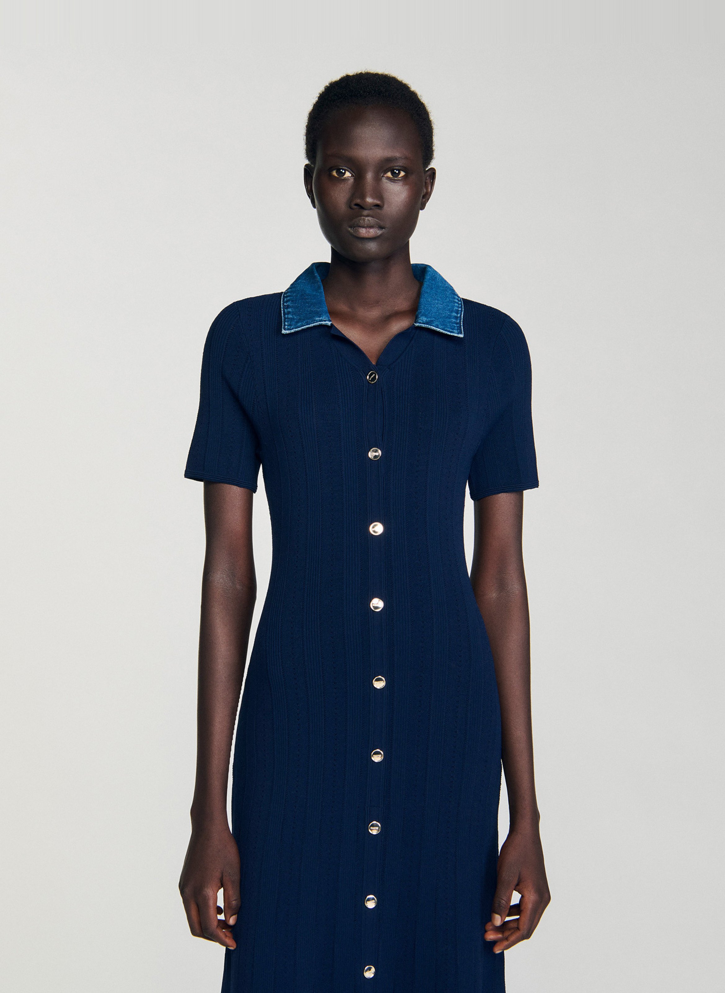 Robe longue ajustée col classique SANDRO Bleu