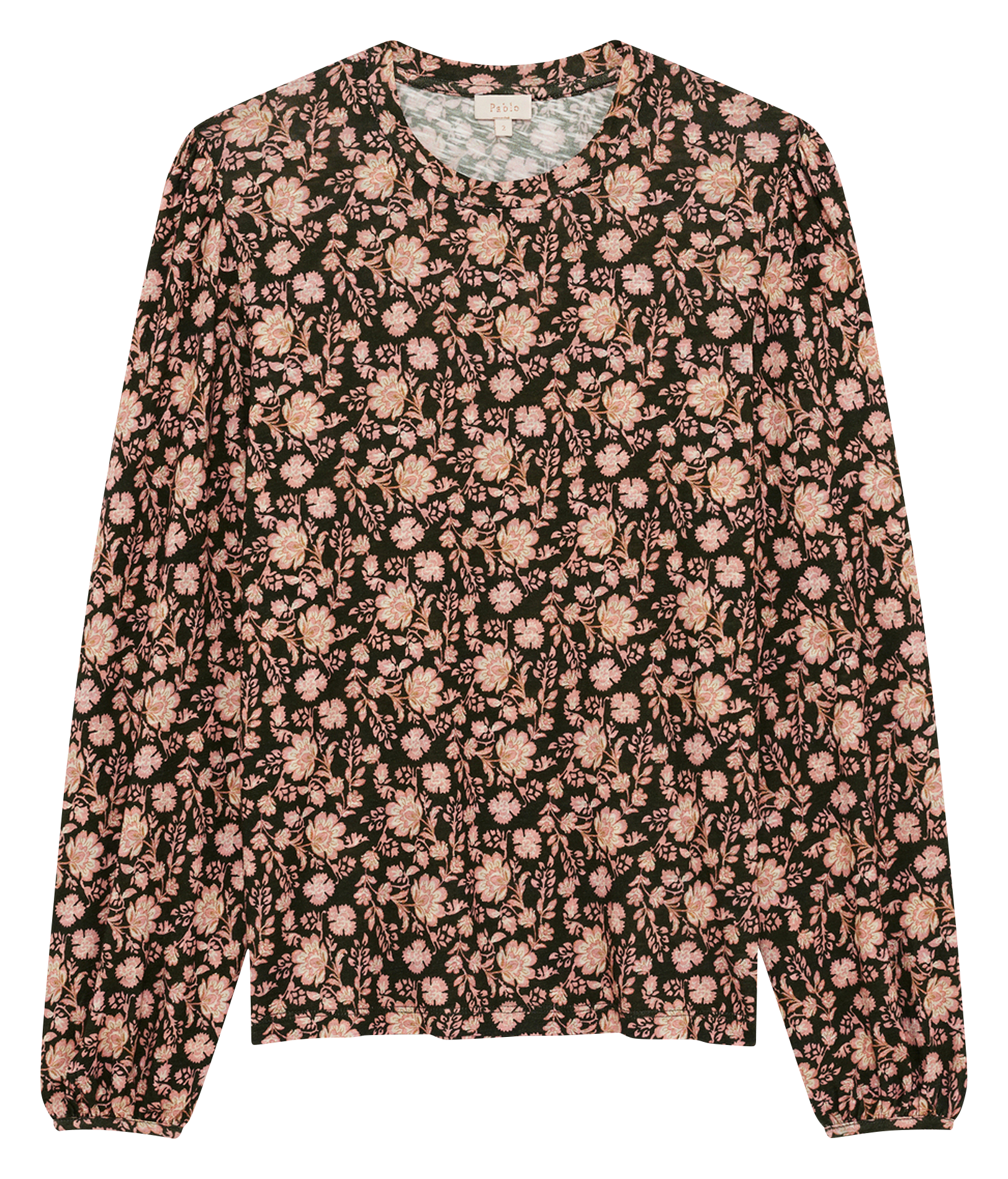Round neck straight floral t-shirt PABLO Khaki