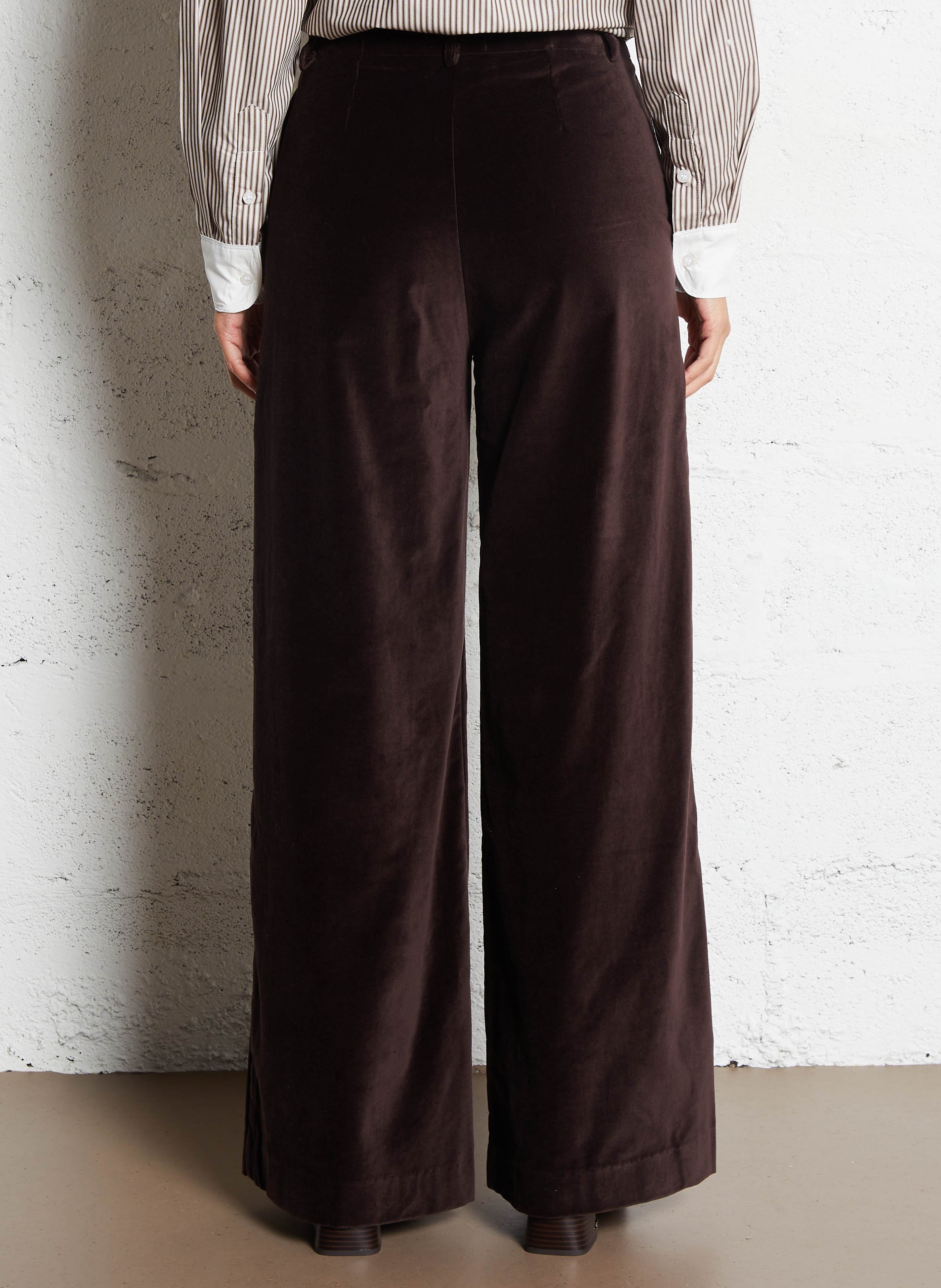 Smooth plain velvet pants DES PETITS HAUTS Brown
