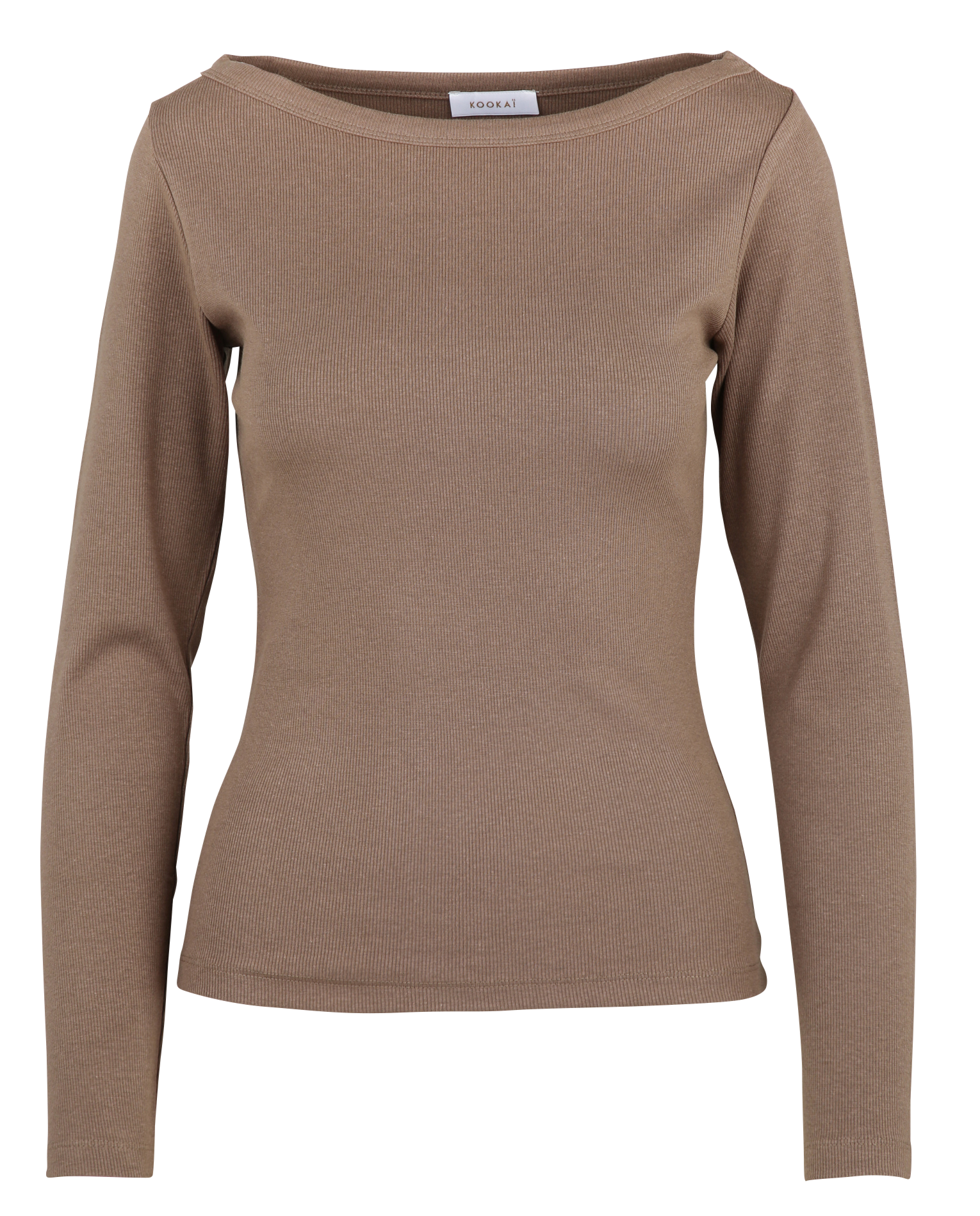 Ribbed fitted boat neck t-shirt KOOKAI Beige