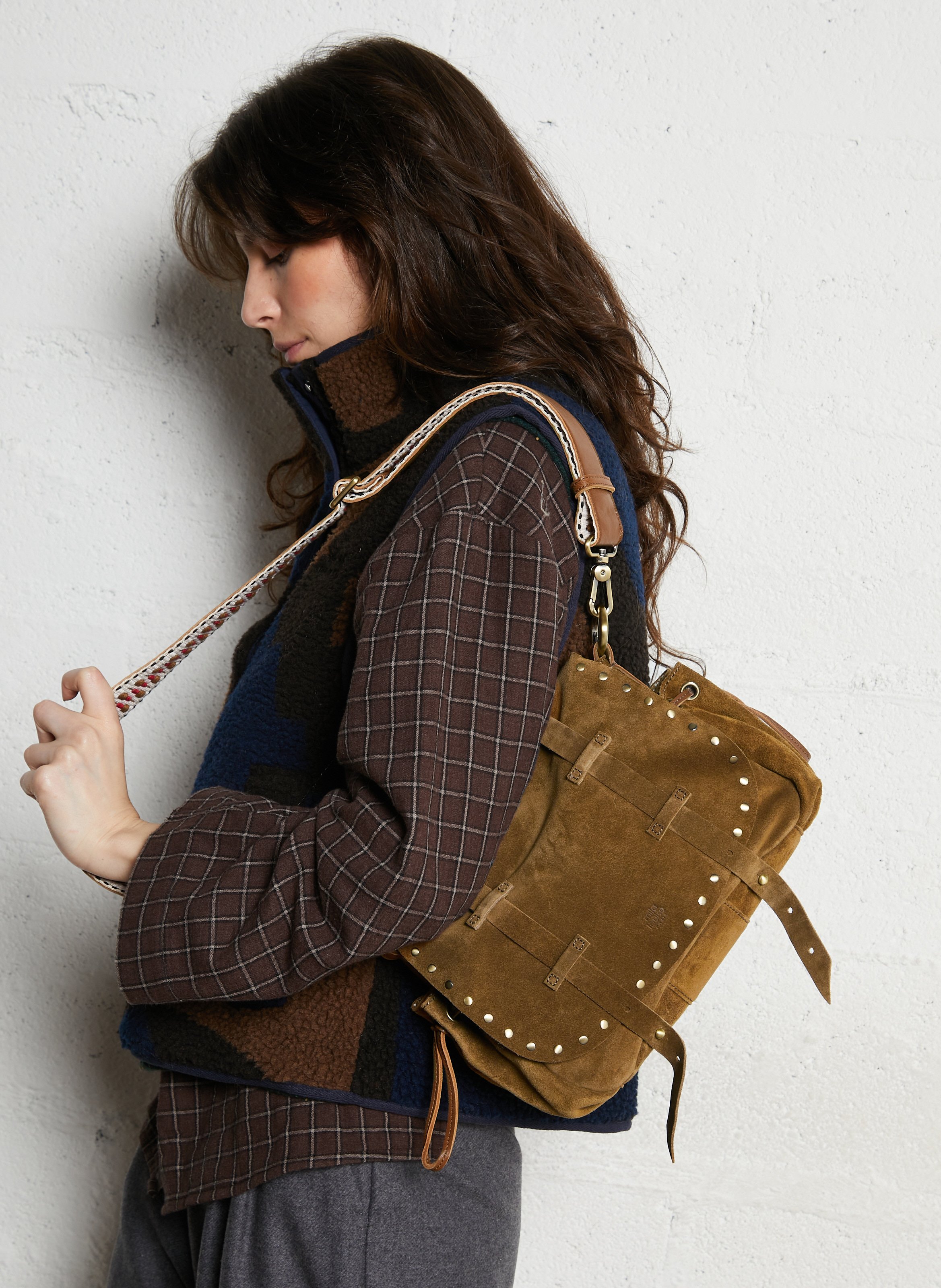 Leren schoudertas MILA LOUISE Beige