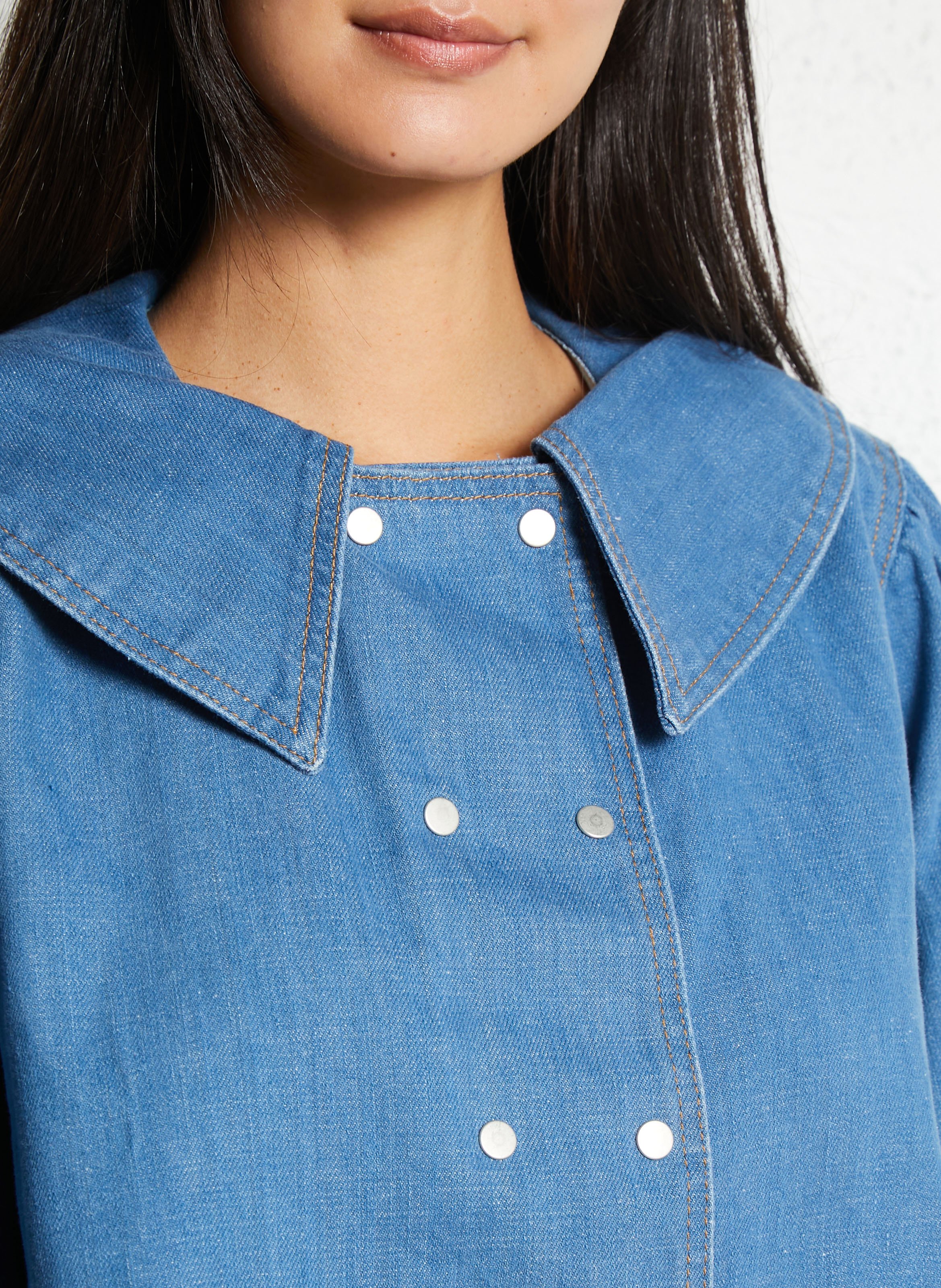 Oversized denim shirt in cotton THE TINY BIG SISTER Beige