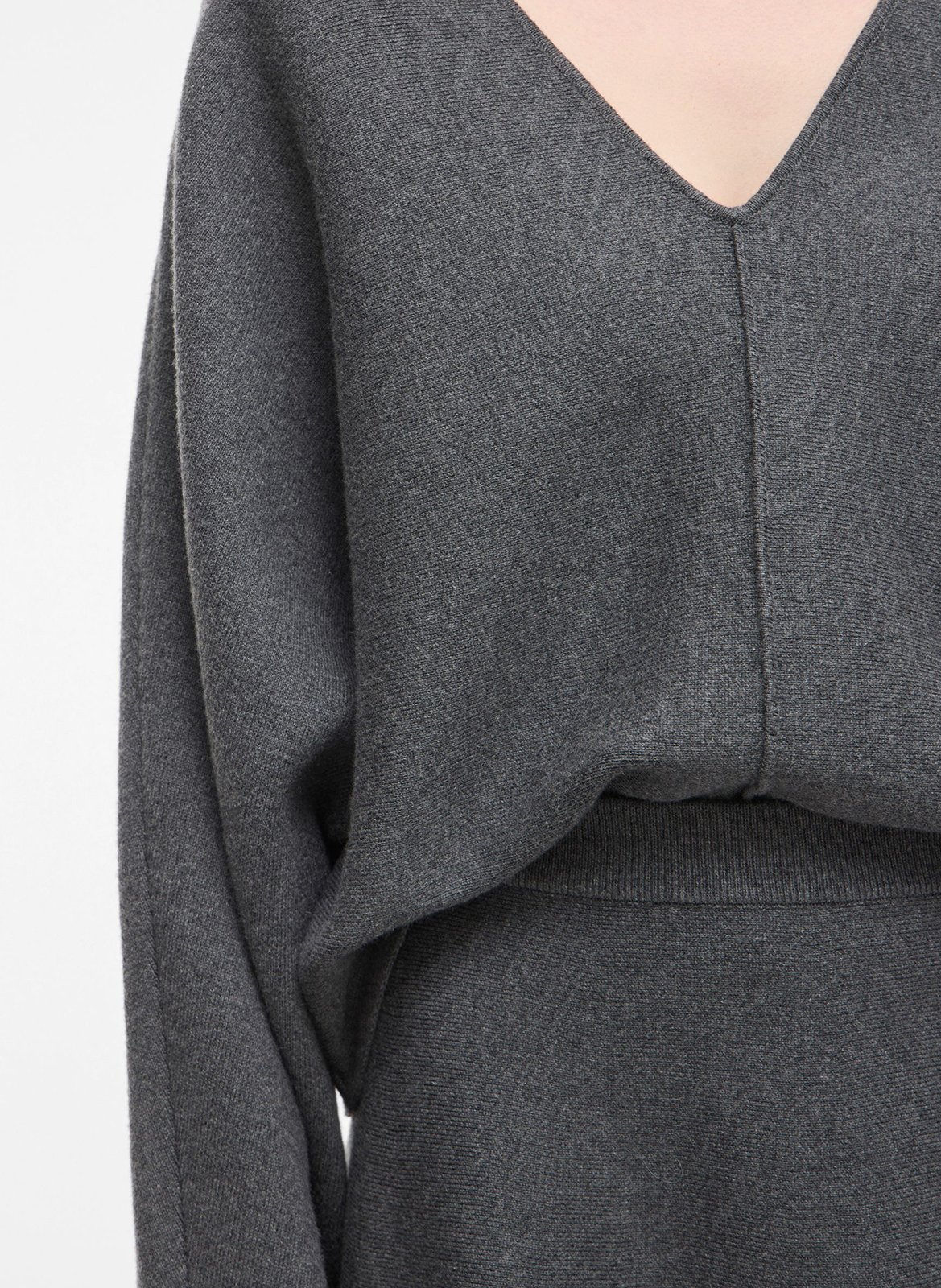 Pull oversize col V en coton et laine ROUGE EDIT Gris