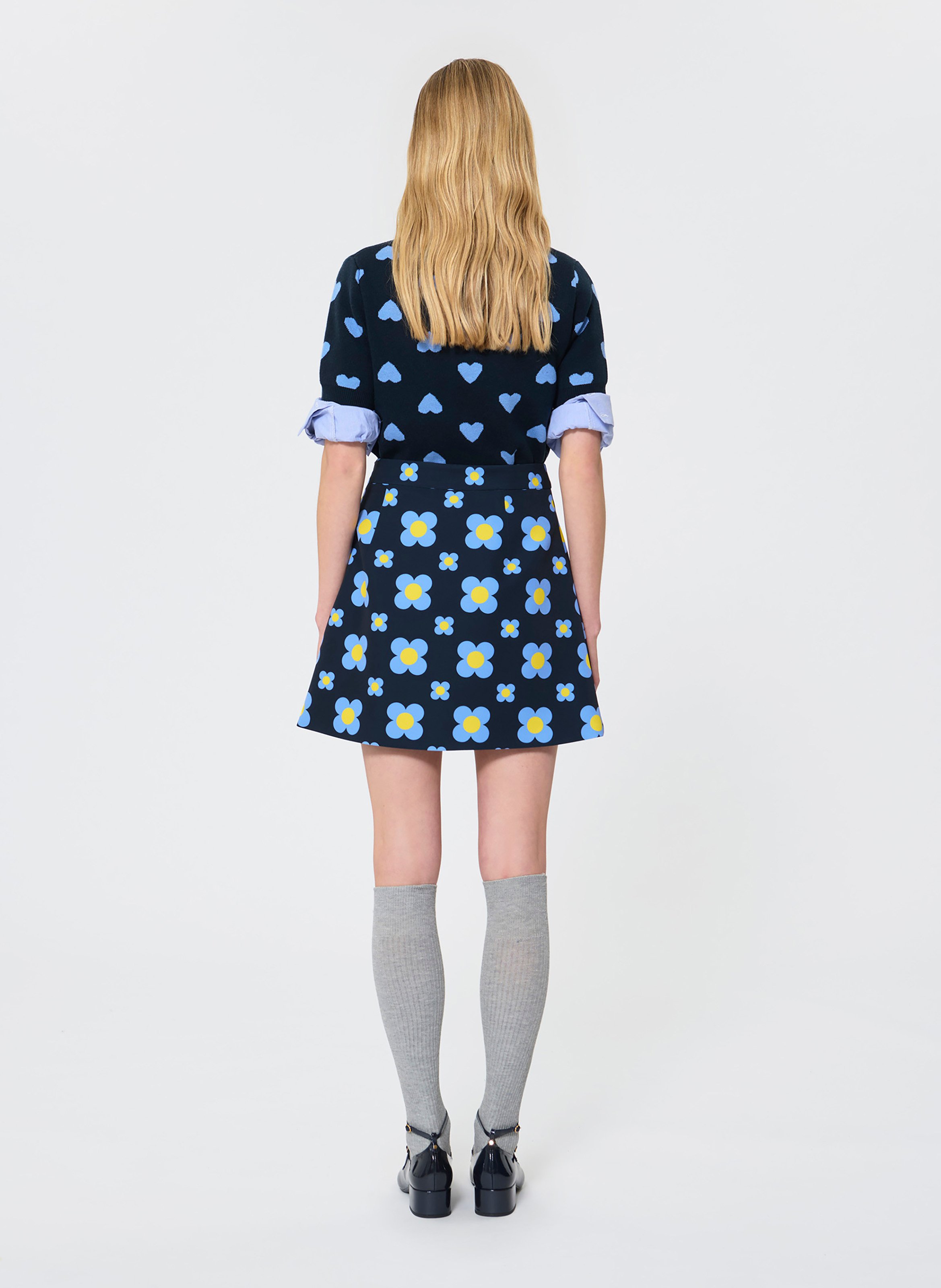 Short printed dress with classic collar TARA JARMON Blue