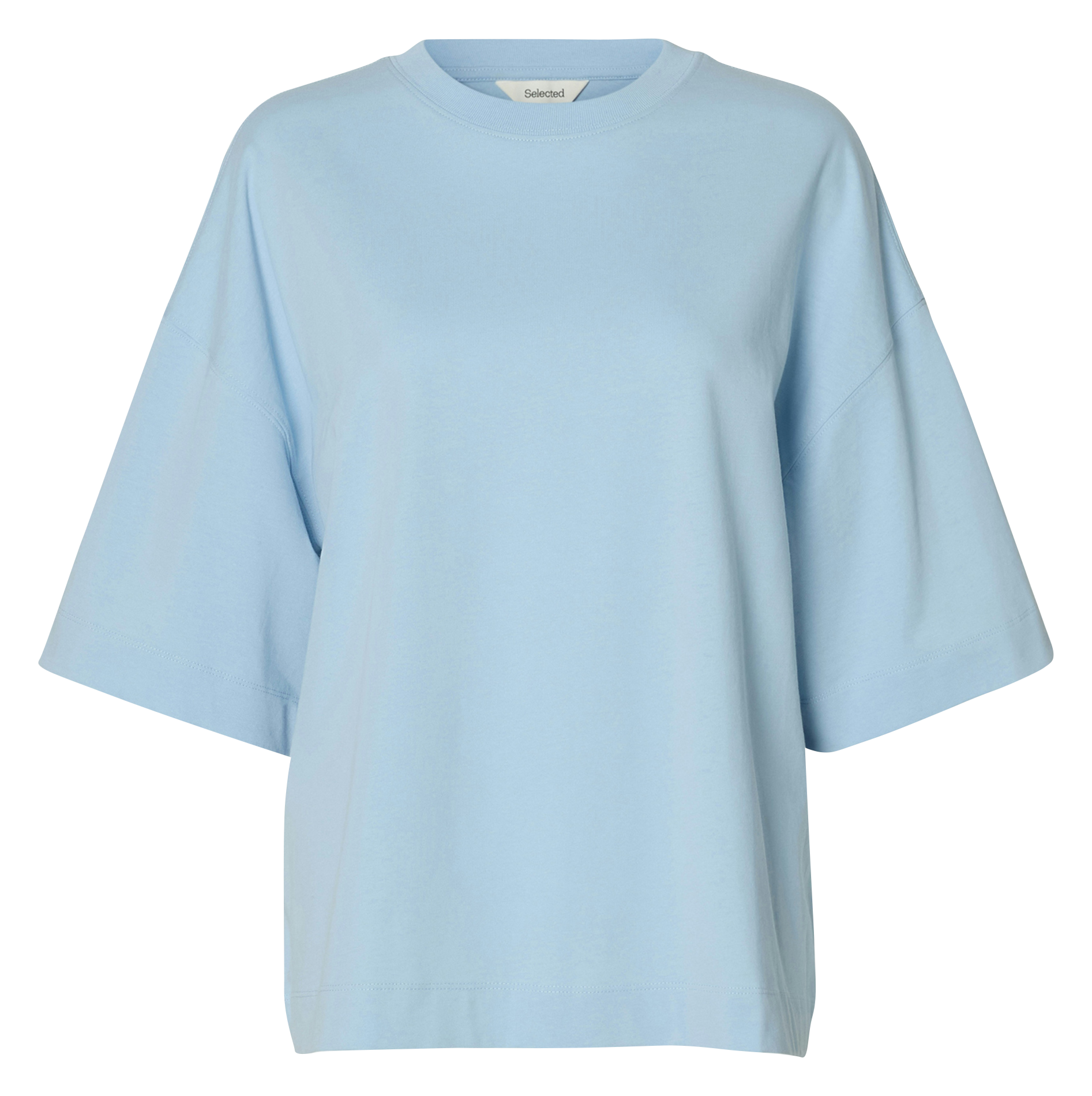 Oversized round neck organic cotton t-shirt SELECTED Blue