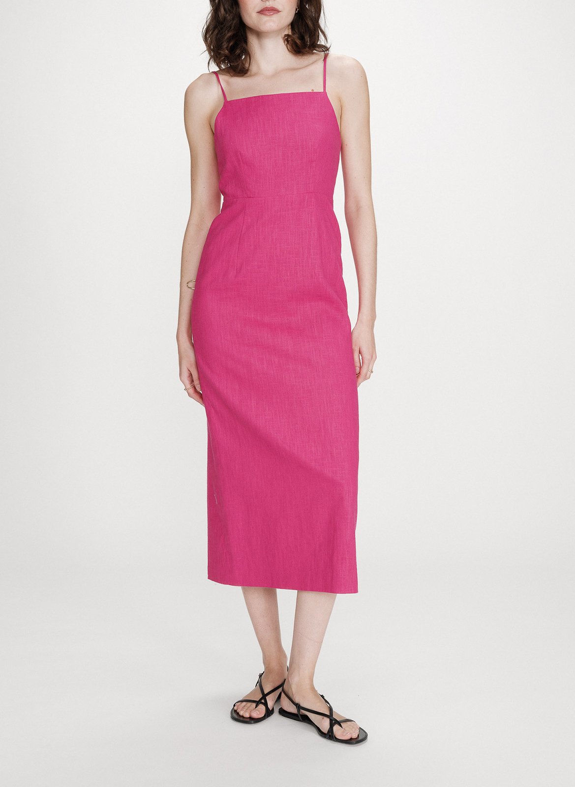 Robe midi droite unie en lin mélangé GRACE ET MILA