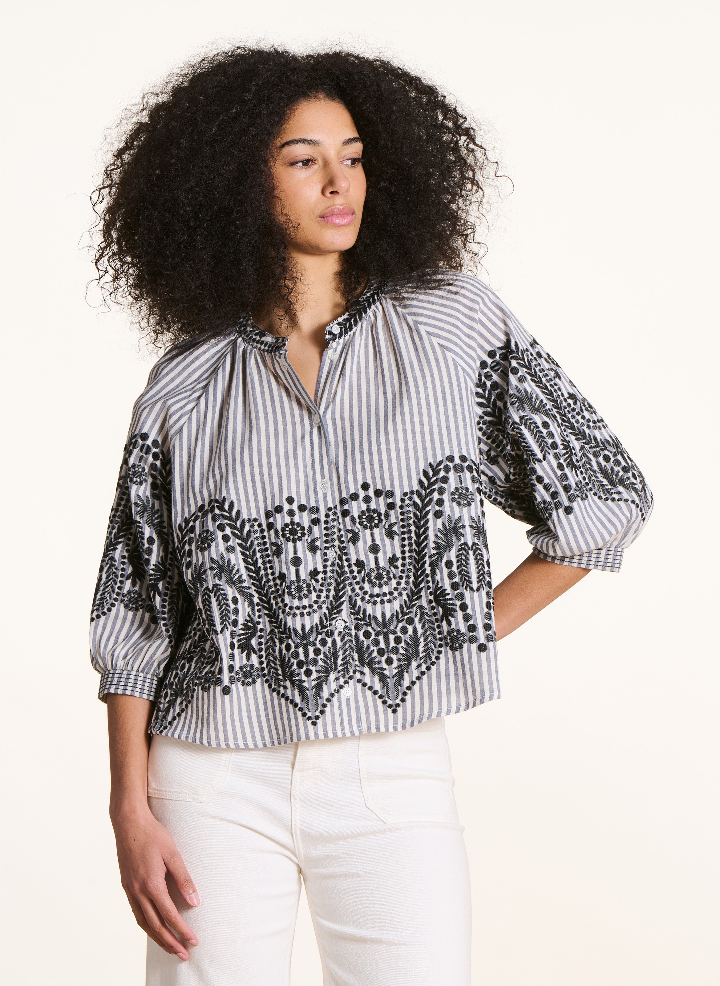 Round neck striped shirt LA FEE MARABOUTEE Black