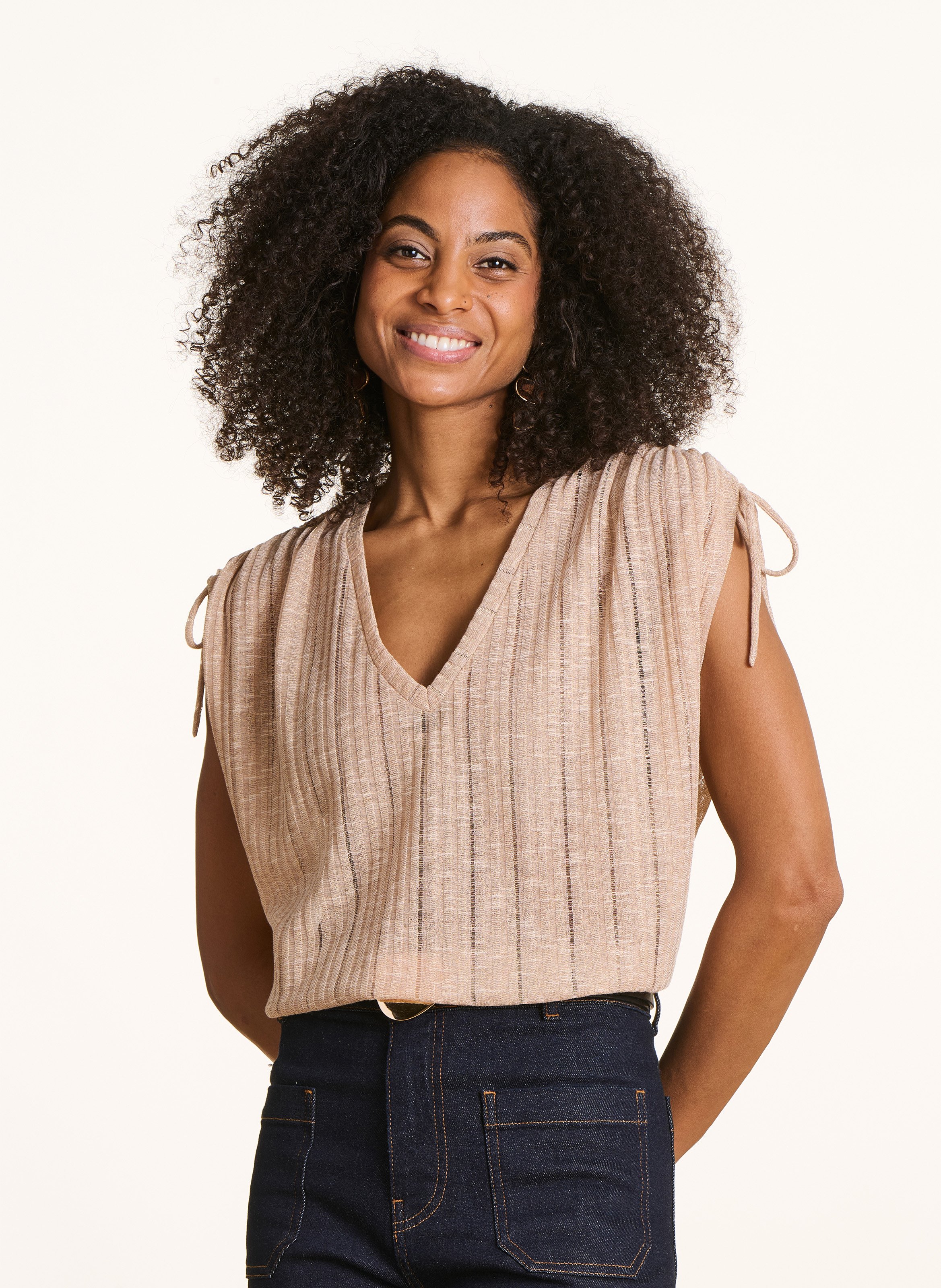 Oversized V-neck shiny top LA FEE MARABOUTEE Yellow