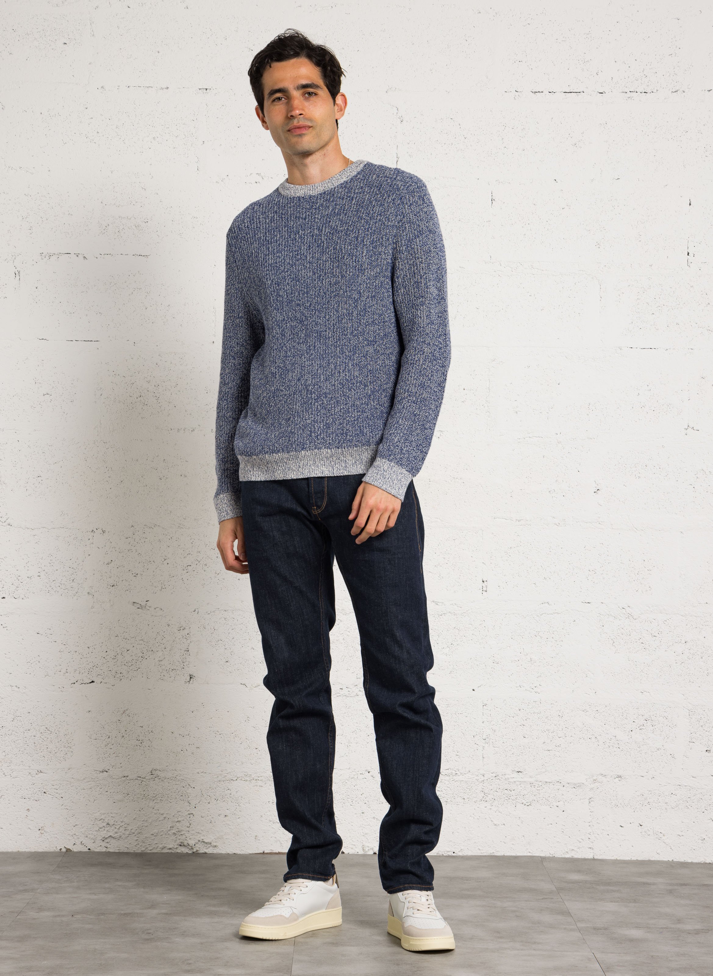 Pull col rond en coton IKKS Bleu