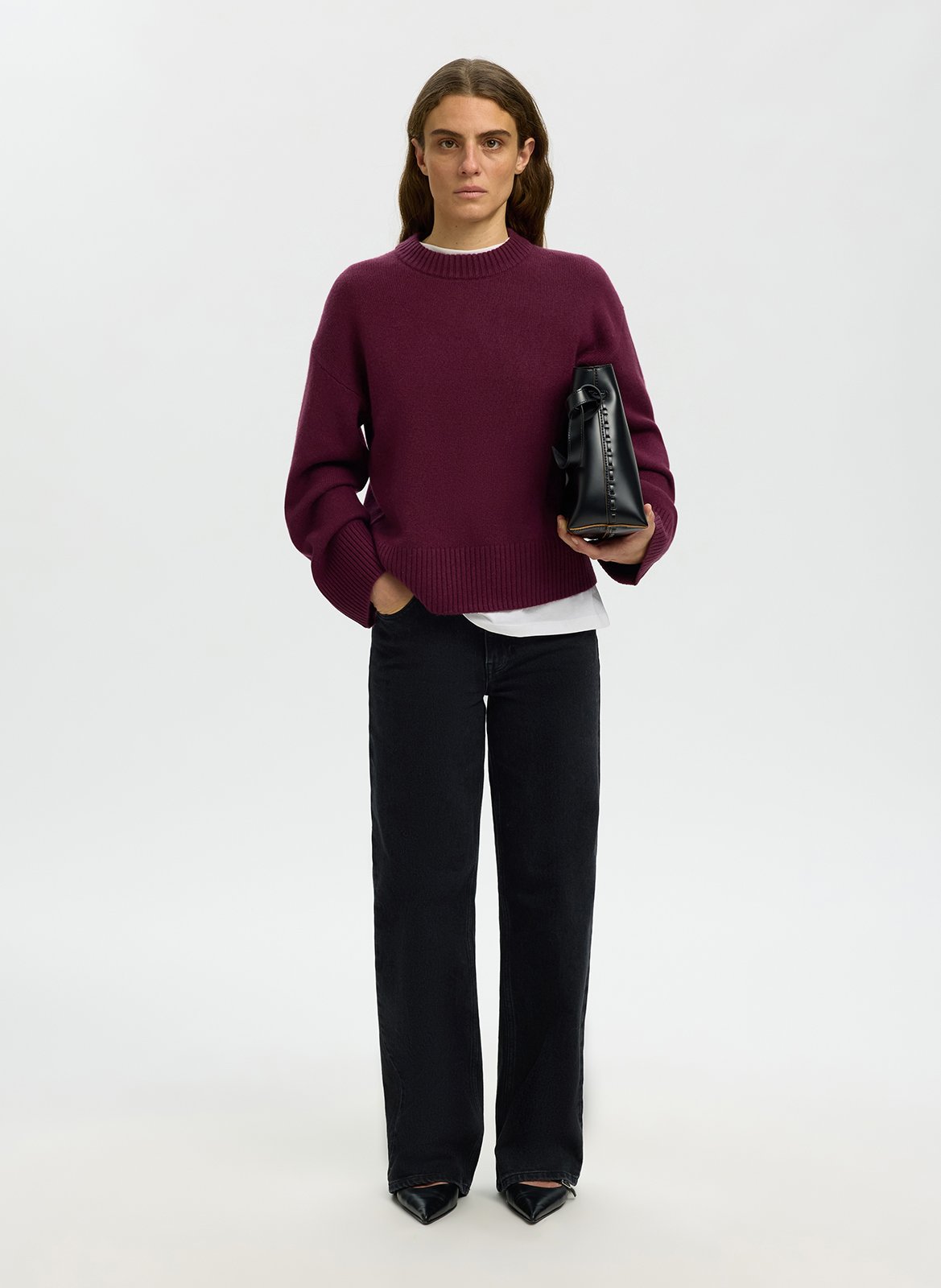 Gerader Rollkragenpullover aus Wolle und Kaschmir SELECTED Pflaume