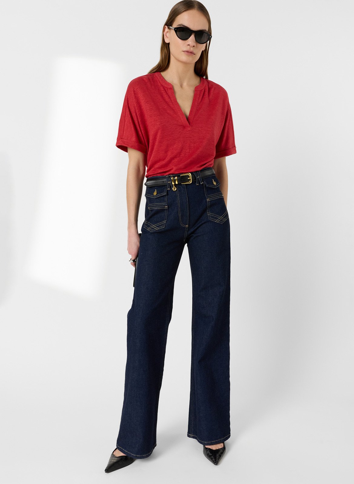 Dunne, linnen trui met V-hals GERARD DAREL Rood