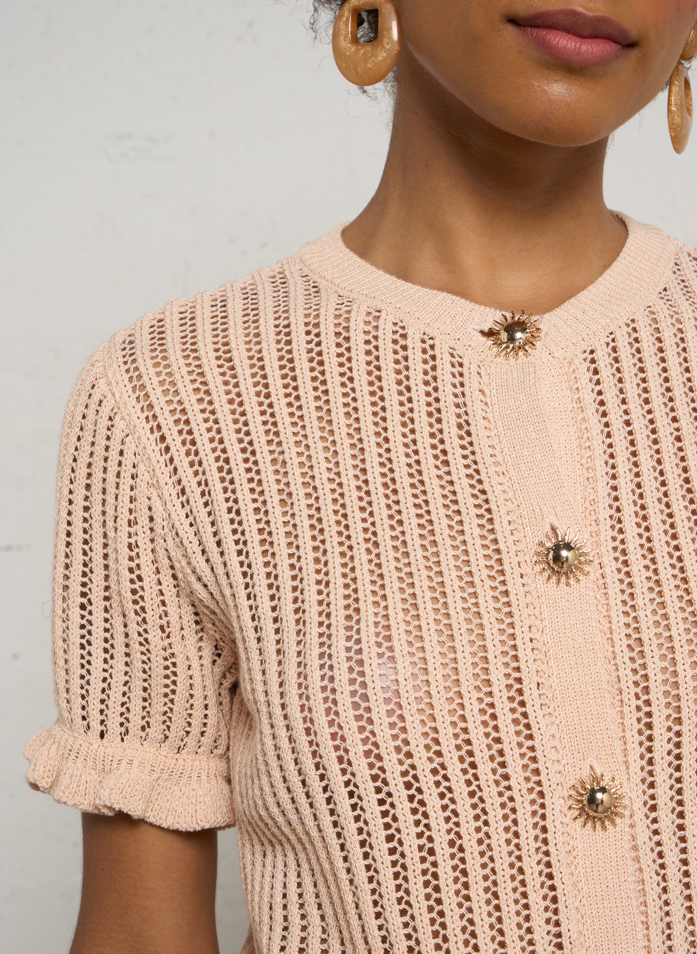 Gerade geschnittene Strickjacke mit Rundhalsausschnitt aus Baumwollmix DES PETITS HAUTS Orange