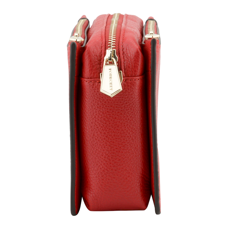 Large leather crossbody bag Red