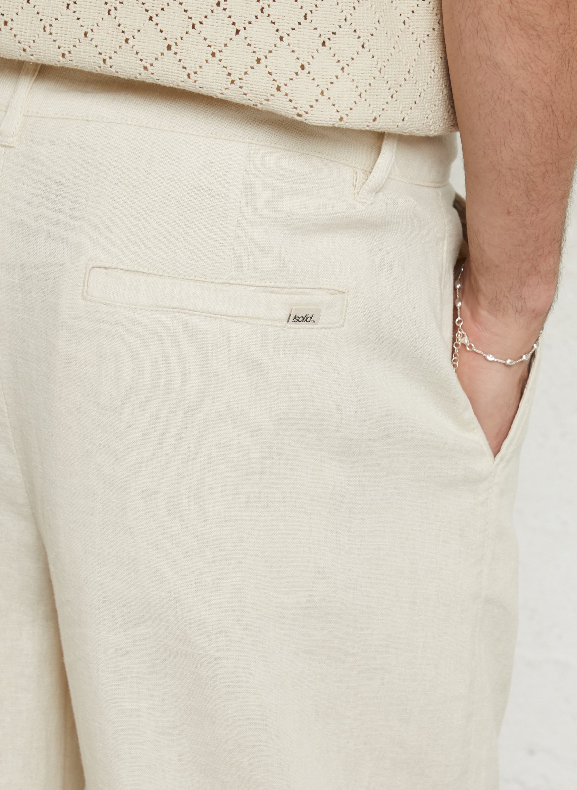Pantalon large en lin mélangé SOLID Beige