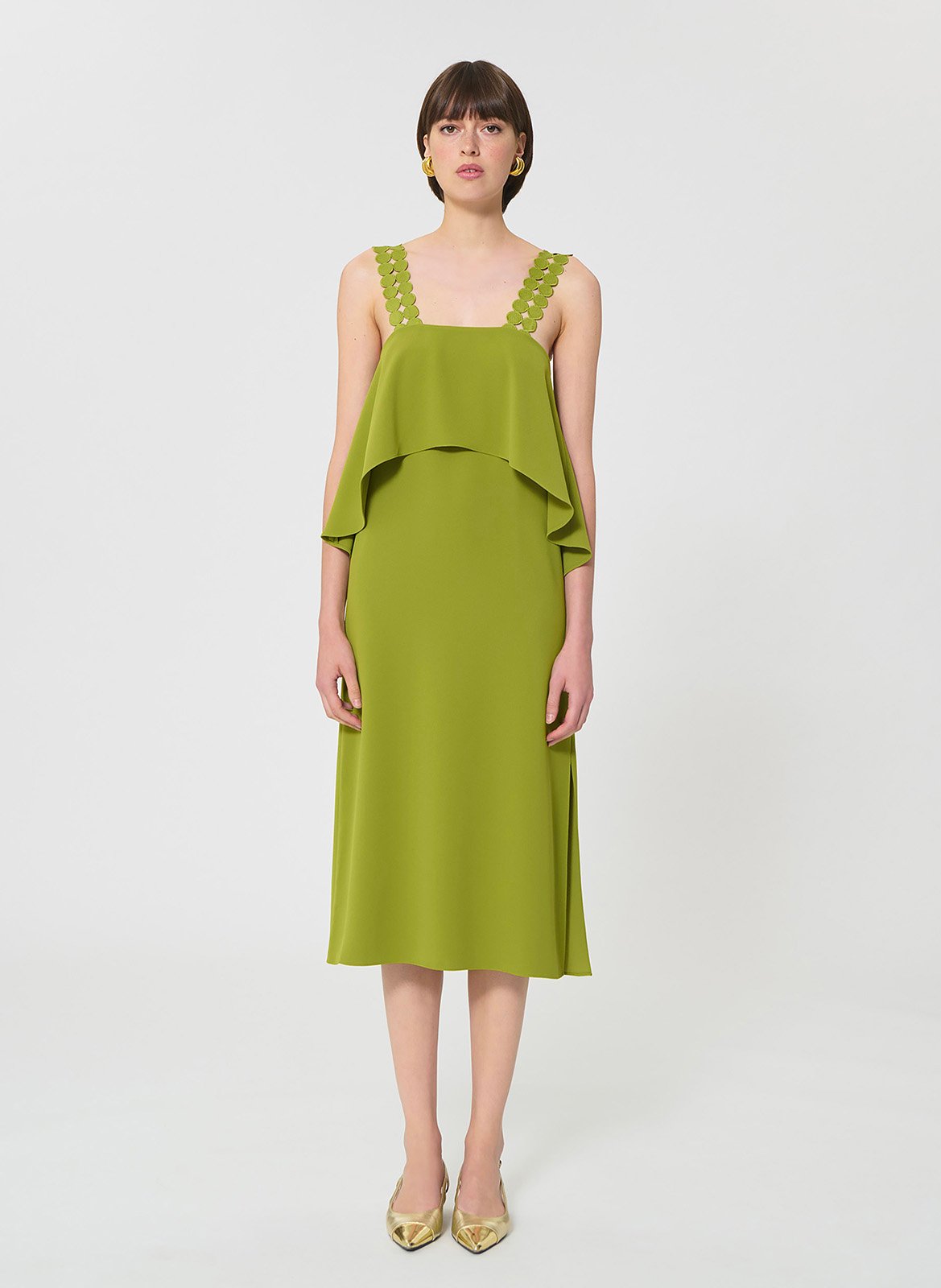 Cotton midi dress with square collar TARA JARMON Green