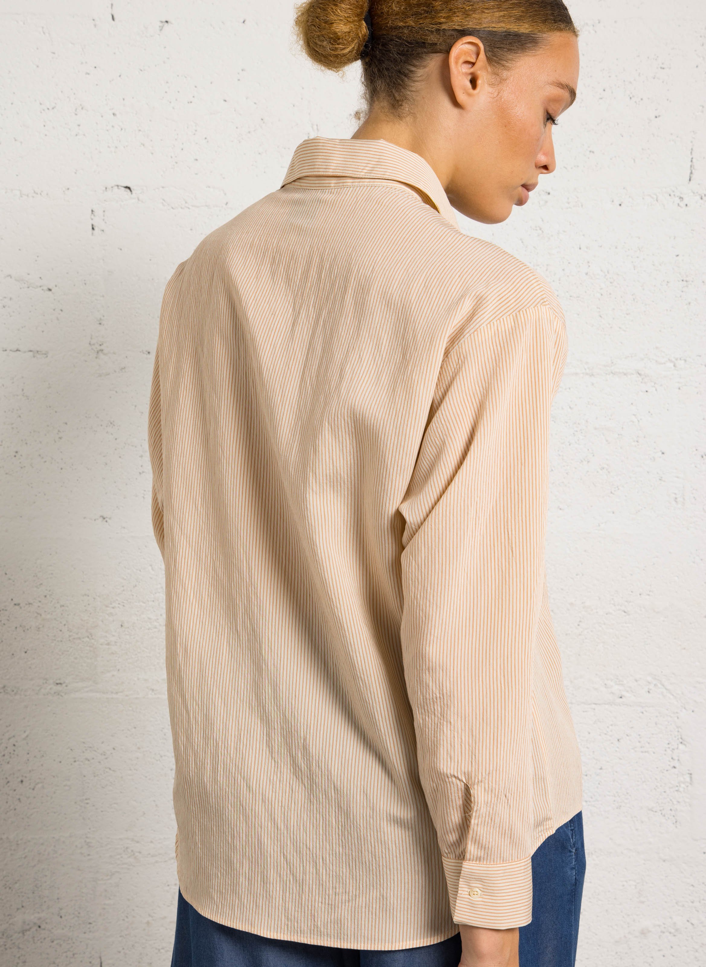 Gestreept, wijd overhemd met klassieke kraag SACRECOEUR Oranje