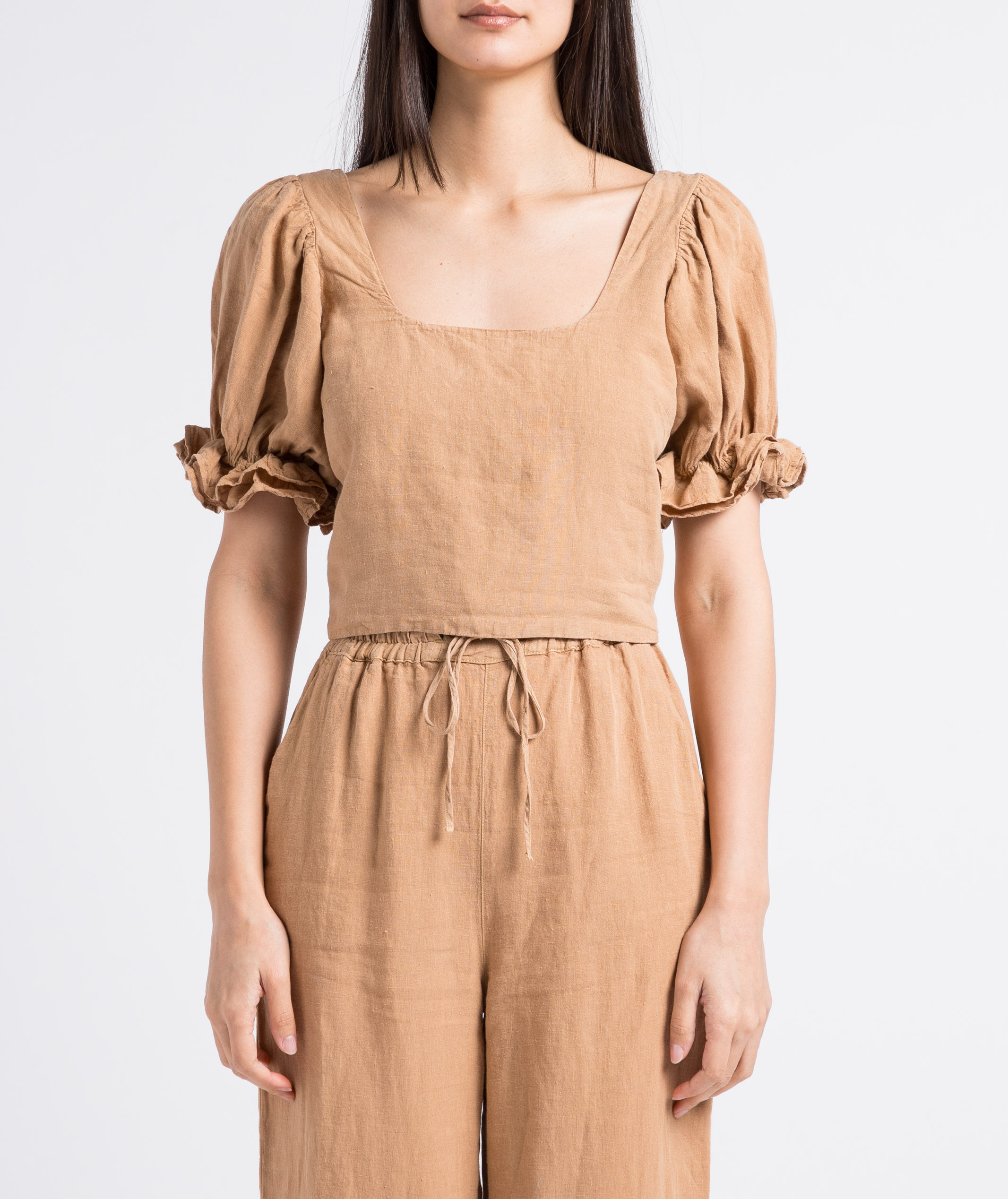 Square-neck linen crop top THE NEW SOCIETY Brown
