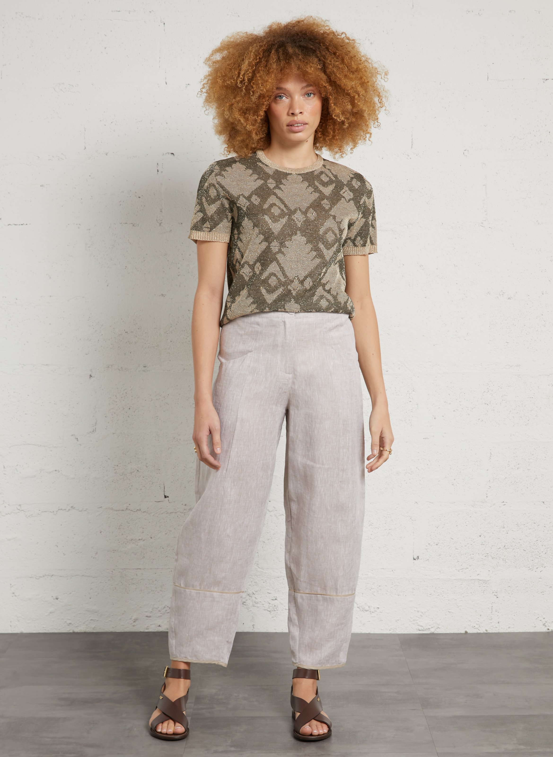 Straight round neck sweater in printed knit MOMONI Green