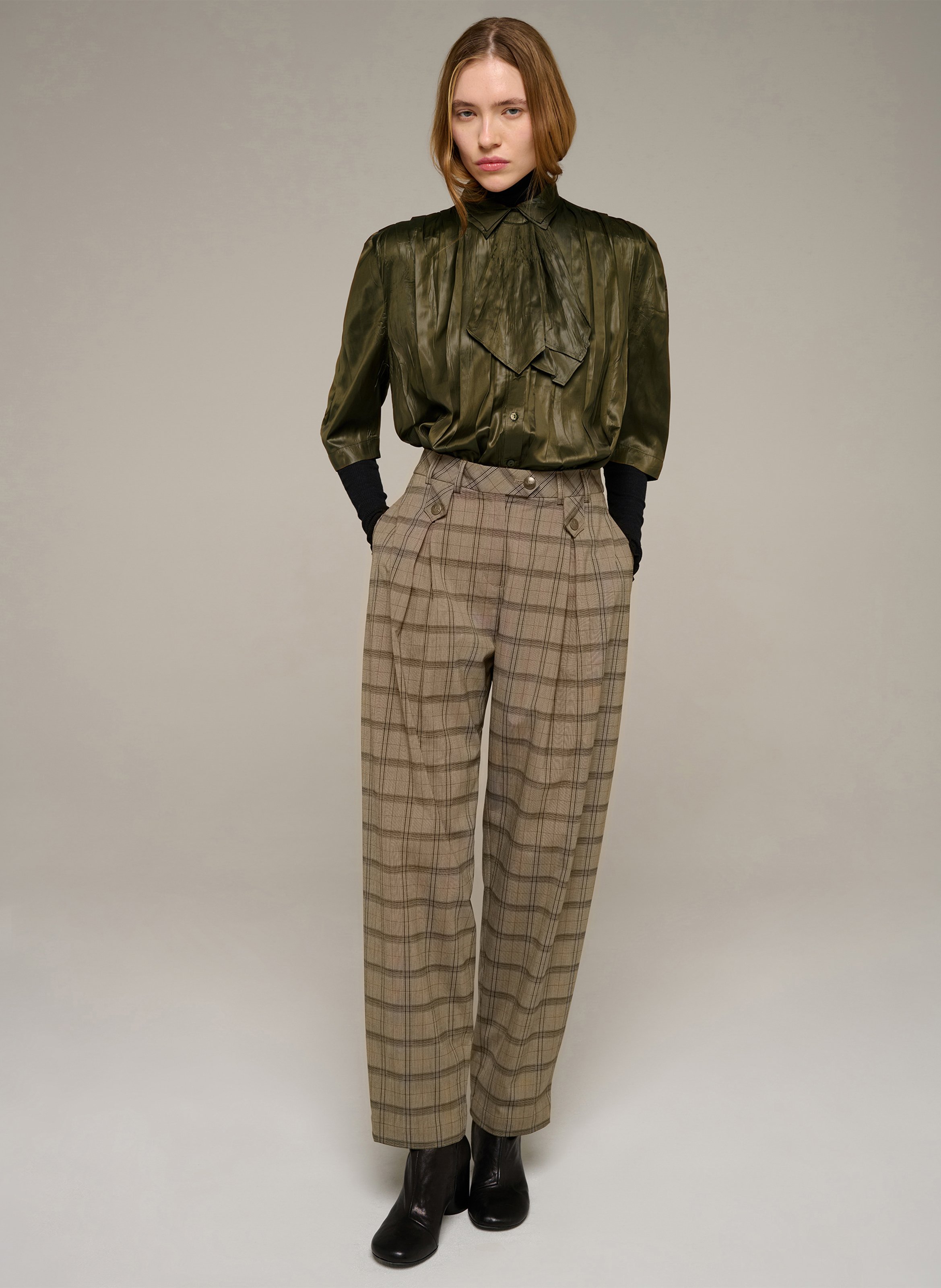 Wide-leg checked pants COTELAC Khaki