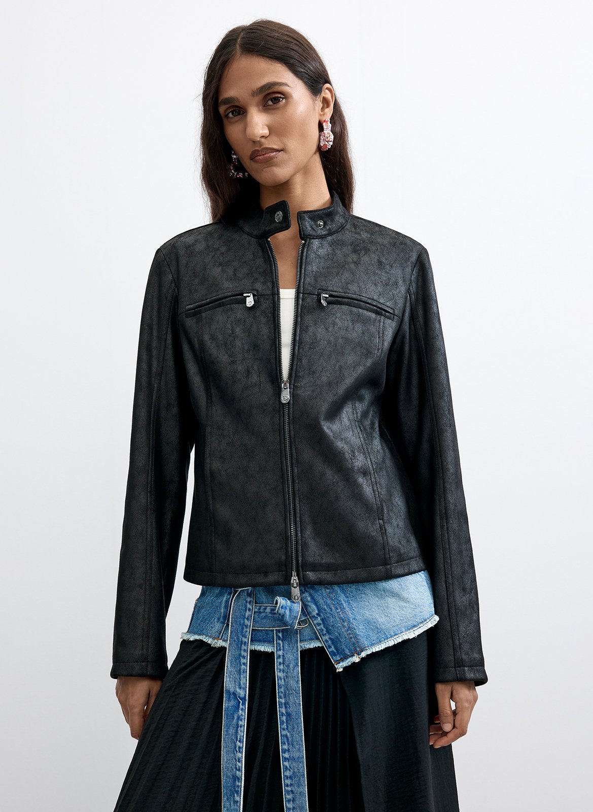 Round neck zip-up solid jacket DESIGUAL