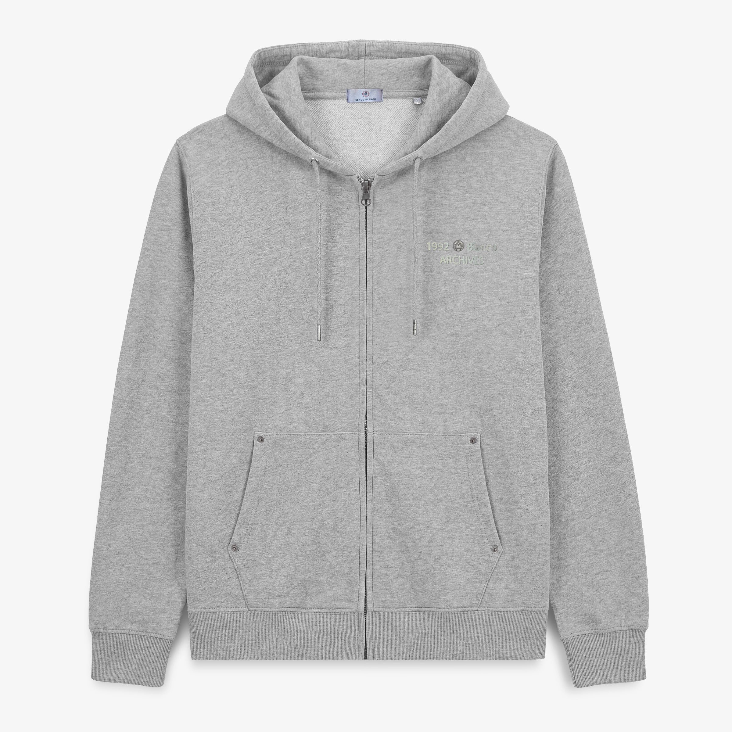 Sweat à capuche zippé teinture old en coton SERGE BLANCO Gris