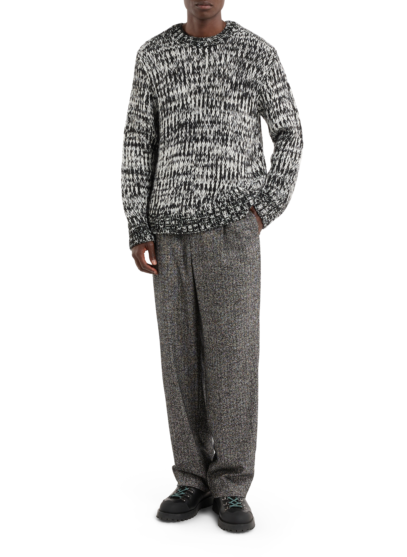 Round-neck heathered knit sweater SAISON 1865 Black