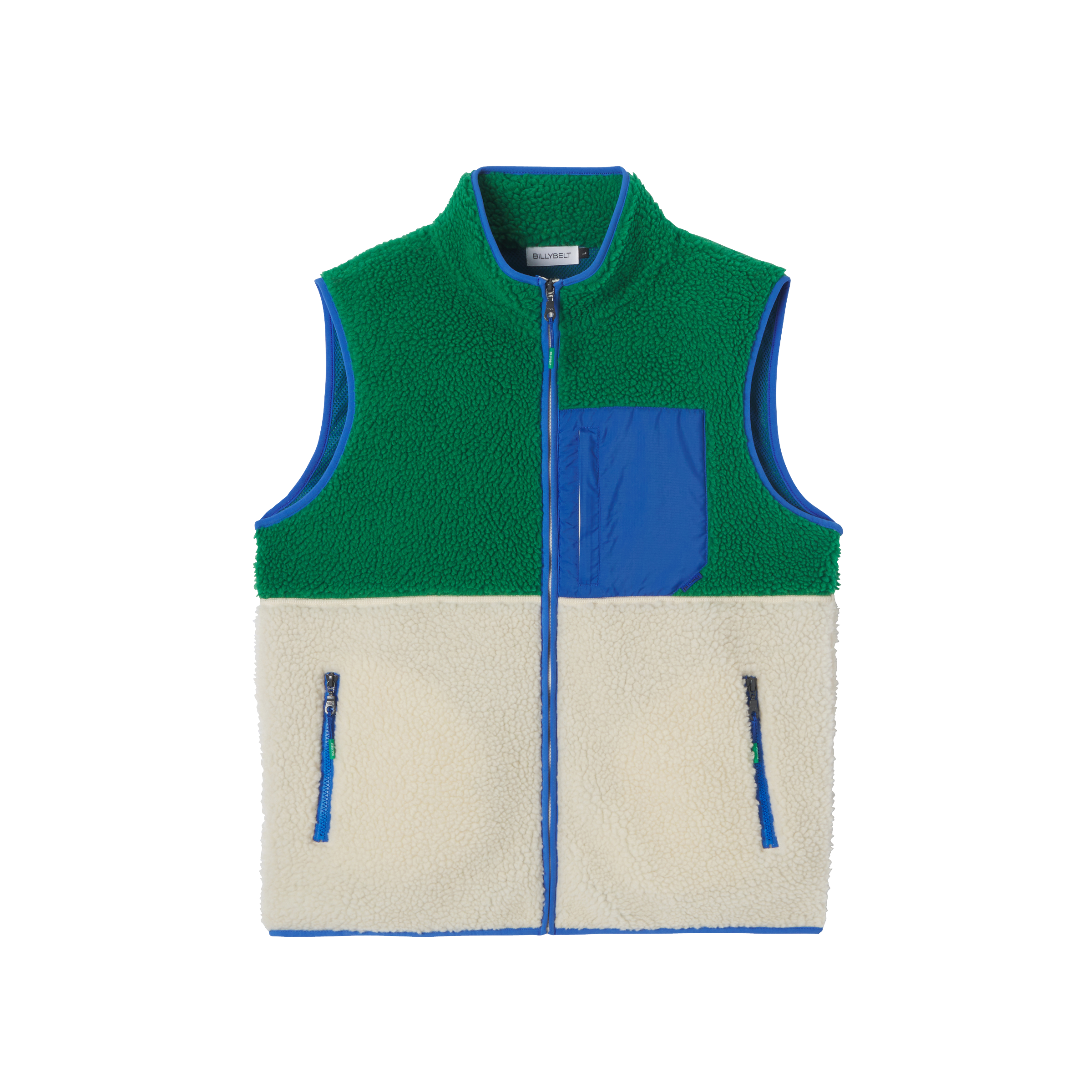 Sleeveless Sherpa Zip-Up Vest  Ivoire et vert