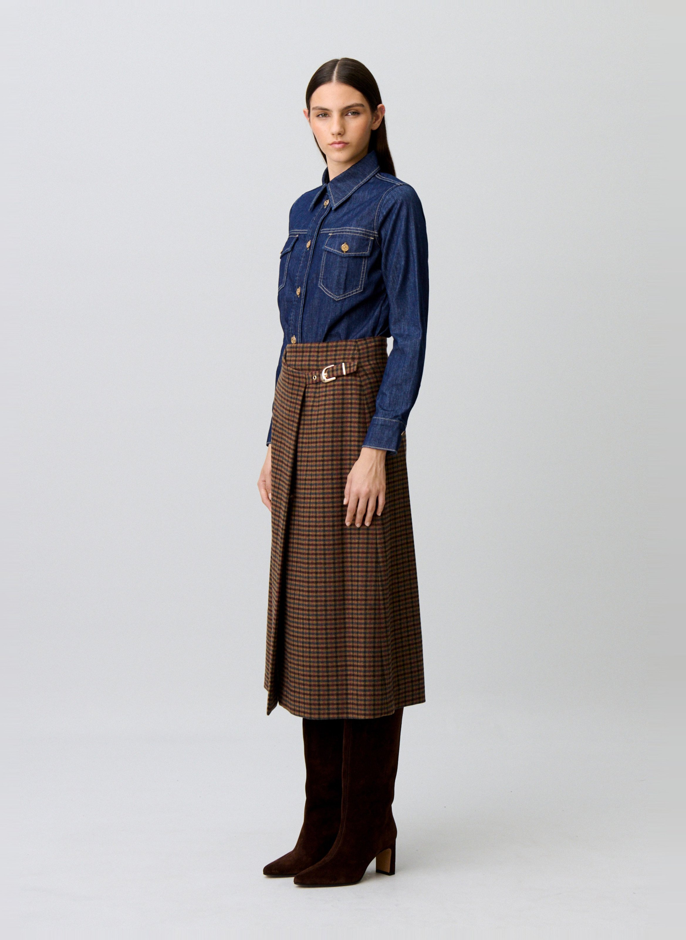 Jupe droite portefeuille en laine mélangée CLAUDIE PIERLOT Multicolore