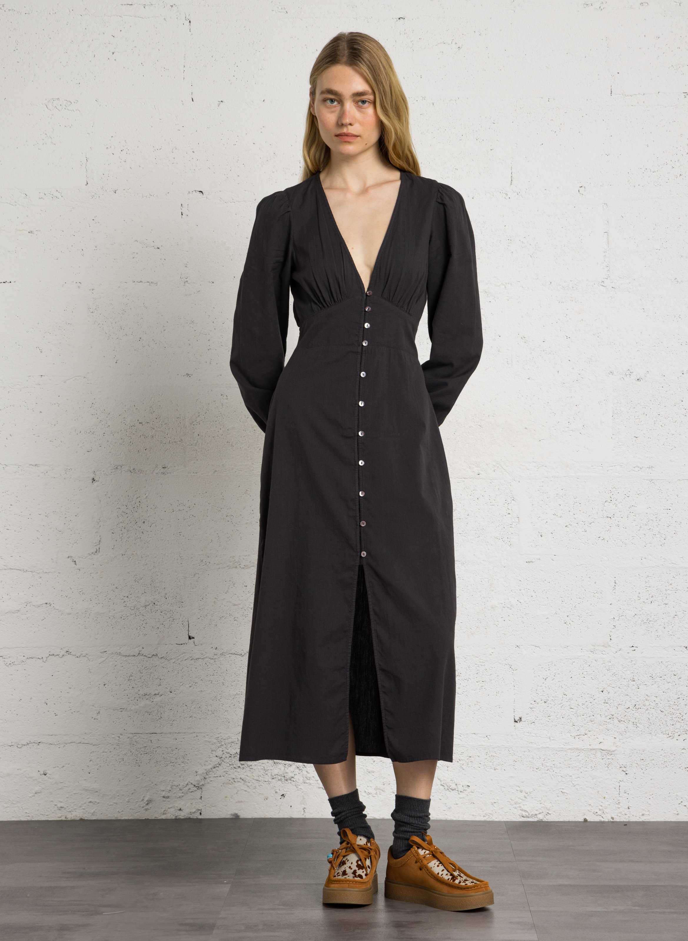 Robe longue col V en coton BILLABONG Noir