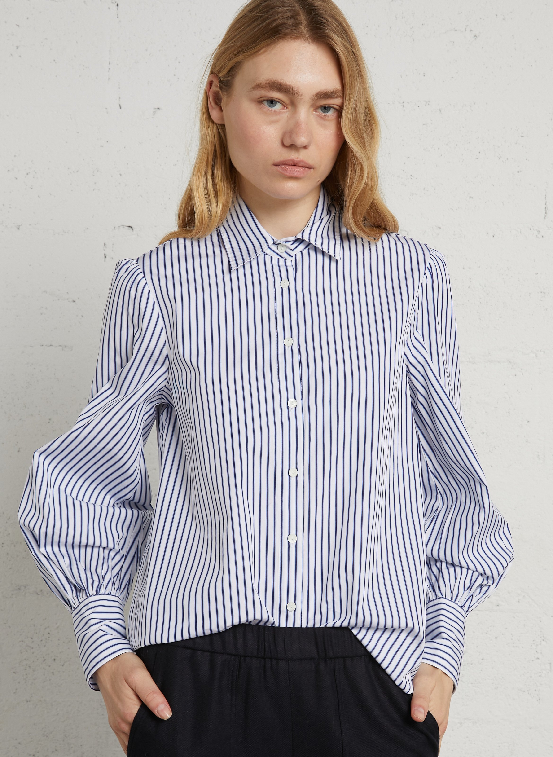 Striped straight cotton shirt with classic collar DIEGA