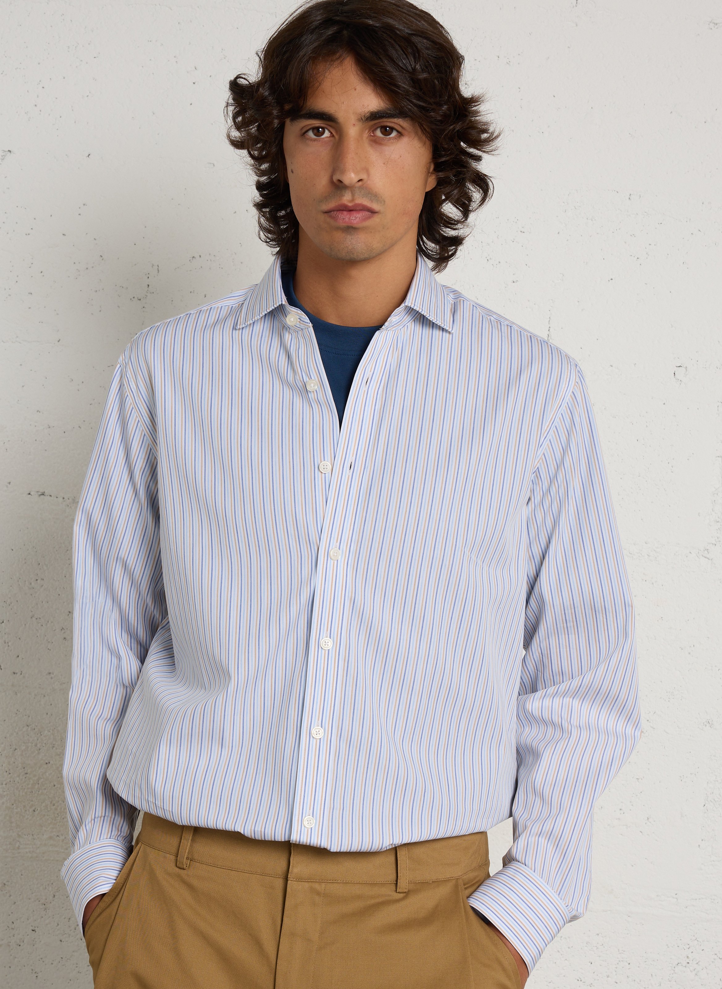 Chemise col classique rayée en coton HACKETT Bleu