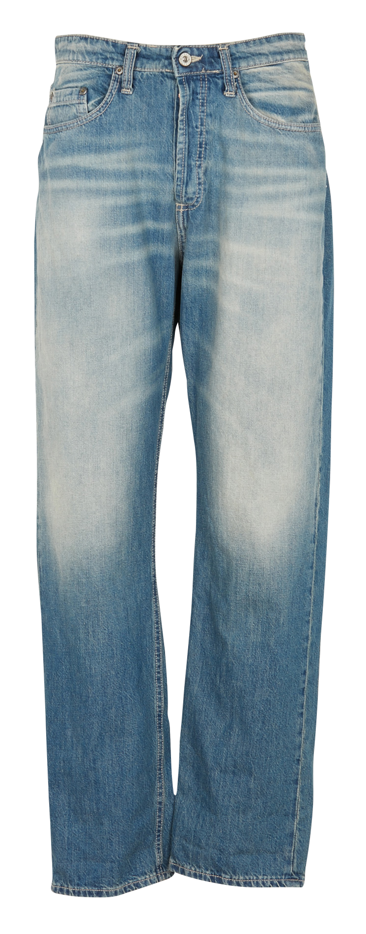 Stone Washed Loose Fit Jeans mit Umschlag BlauPLEASE