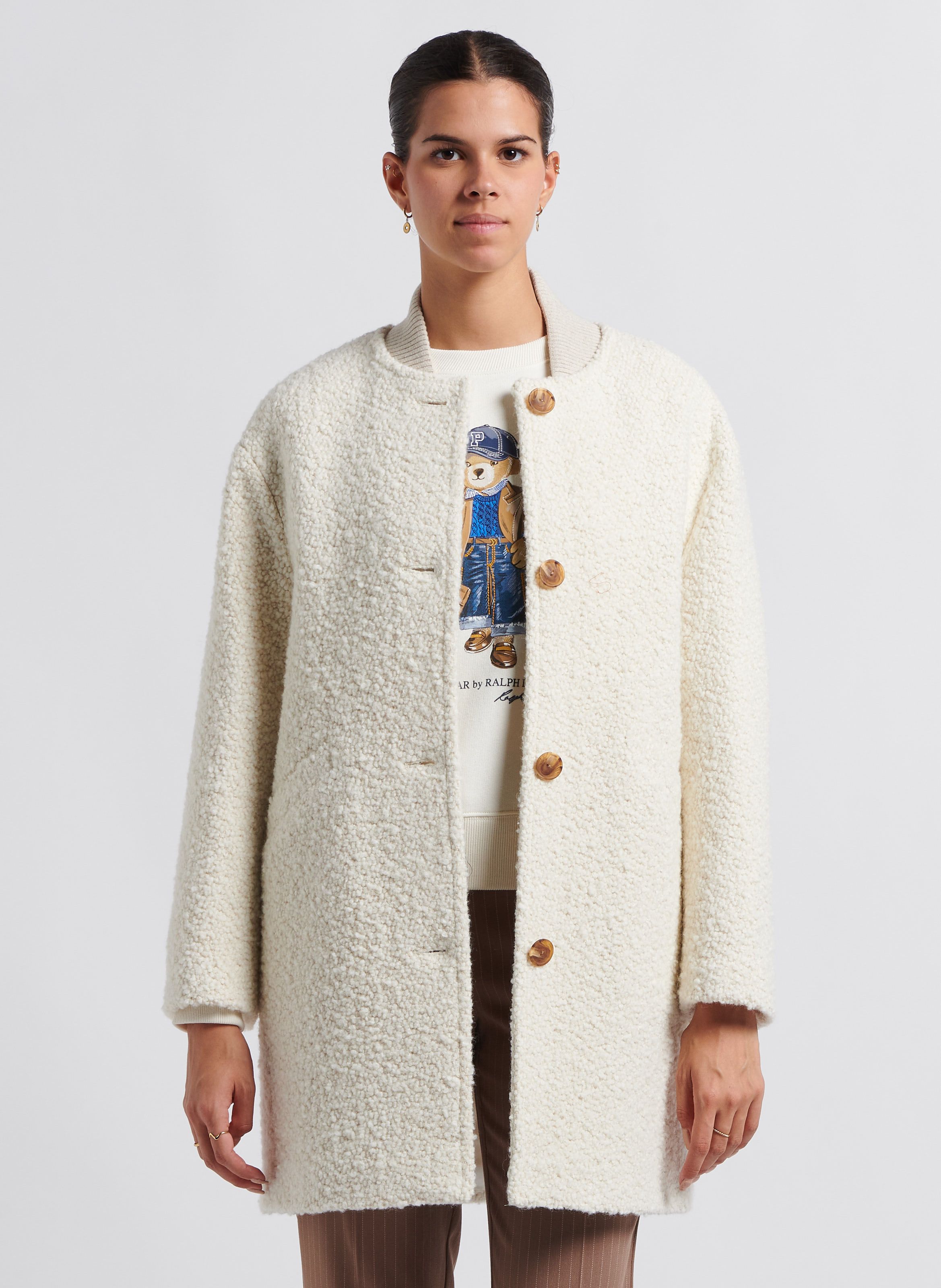 Manteau col rond Blanc