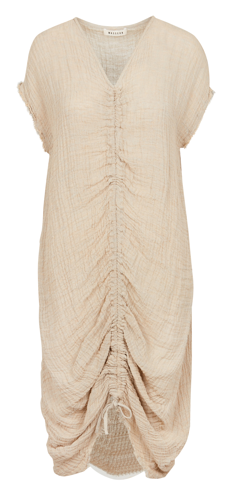 Robe midi à fronces en lin mélangé MASSCOB Beige