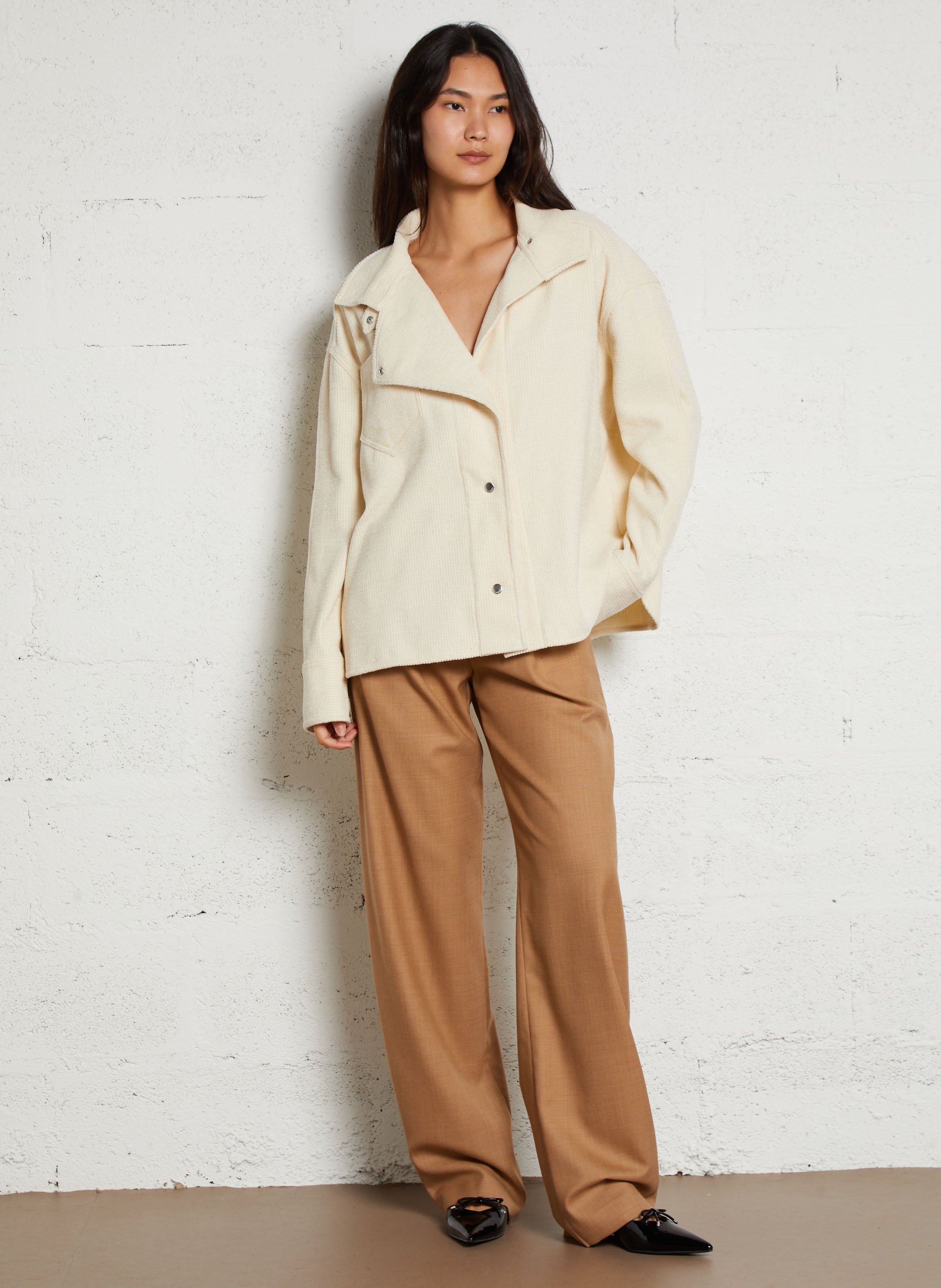 Wide-leg pleated wool-blend pants MARGAUX LONNBERG Brown