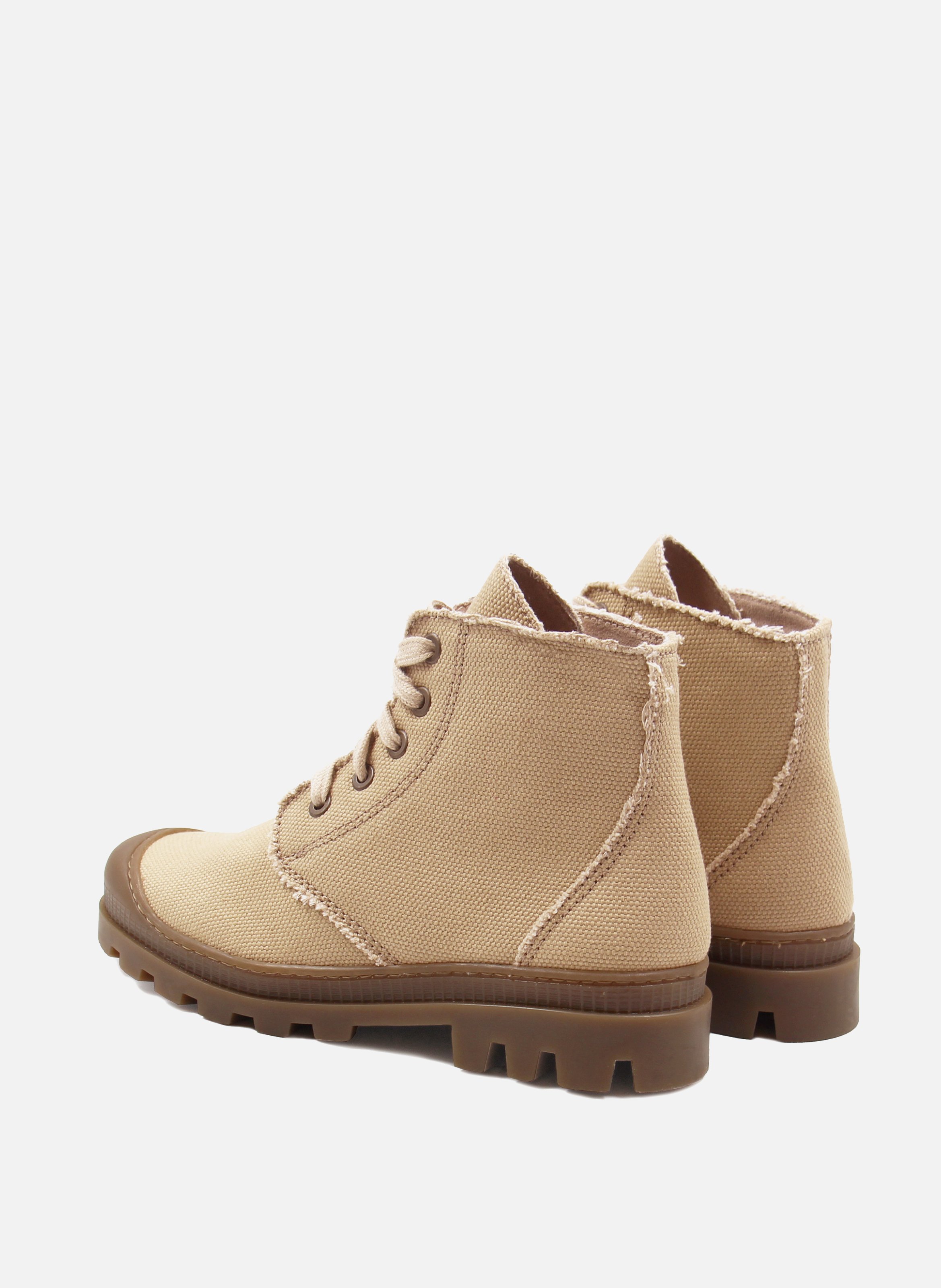 Lace-up recycled cotton canvas mid-calf boots with lugged sole JULES & JENN Brown