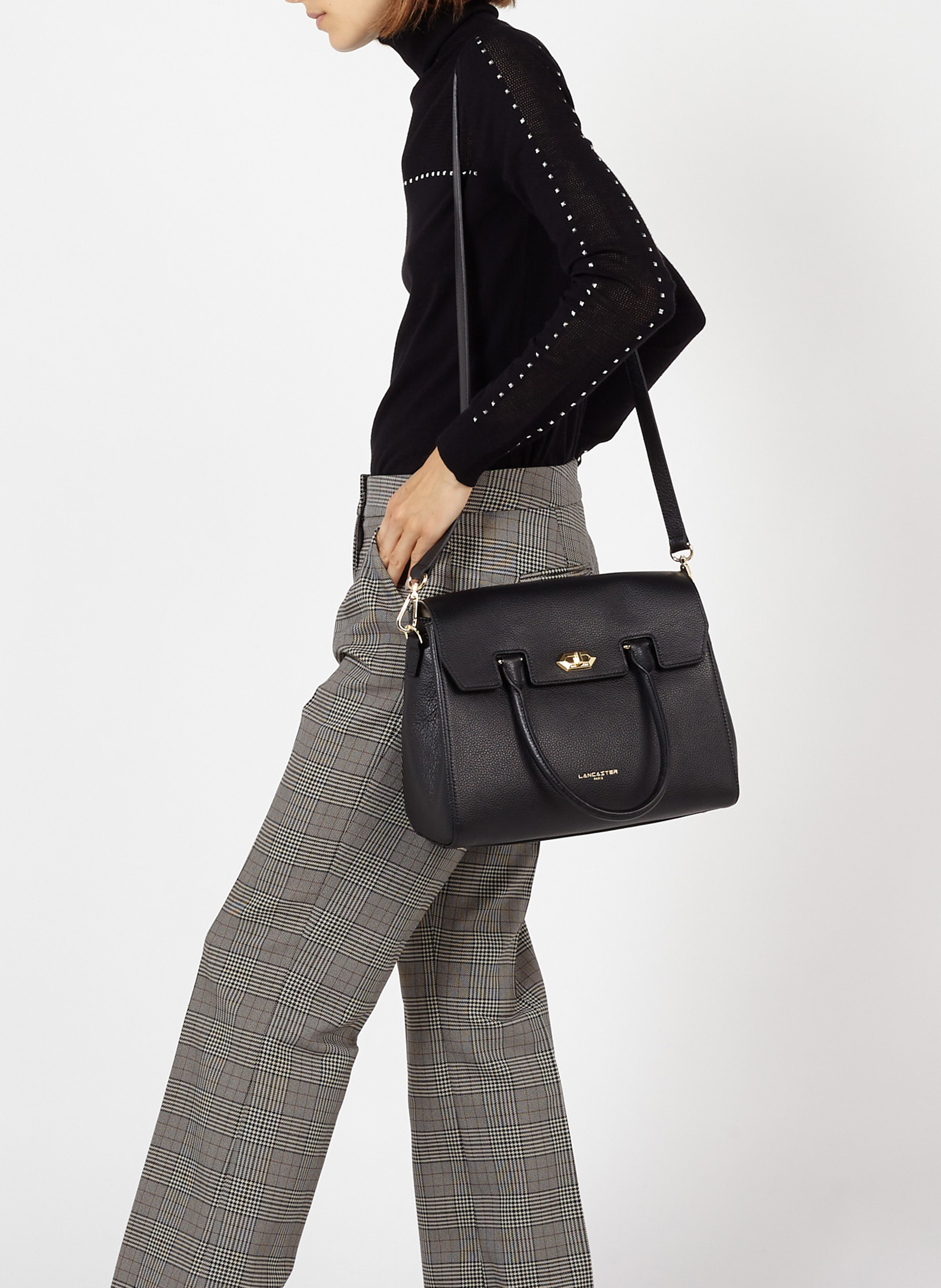 Sac à main à rabat en cuir LANCASTER PARIS Noir