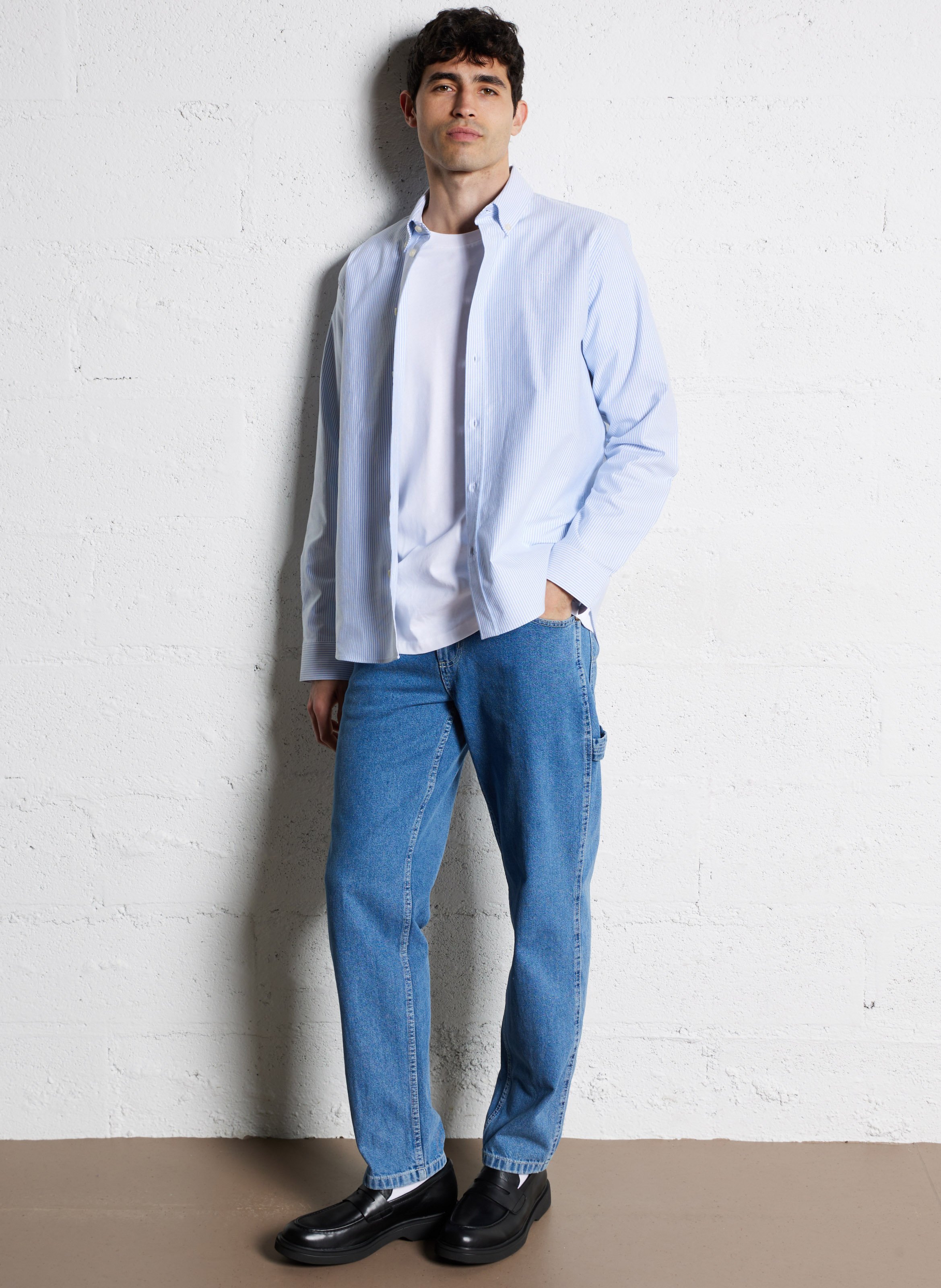 Cotton and linen shirt with classic collar LES DEUX Blue