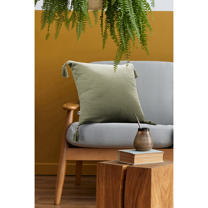 Coussin déco déhoussable 100% coton L'EFFET PAPILLON Vert