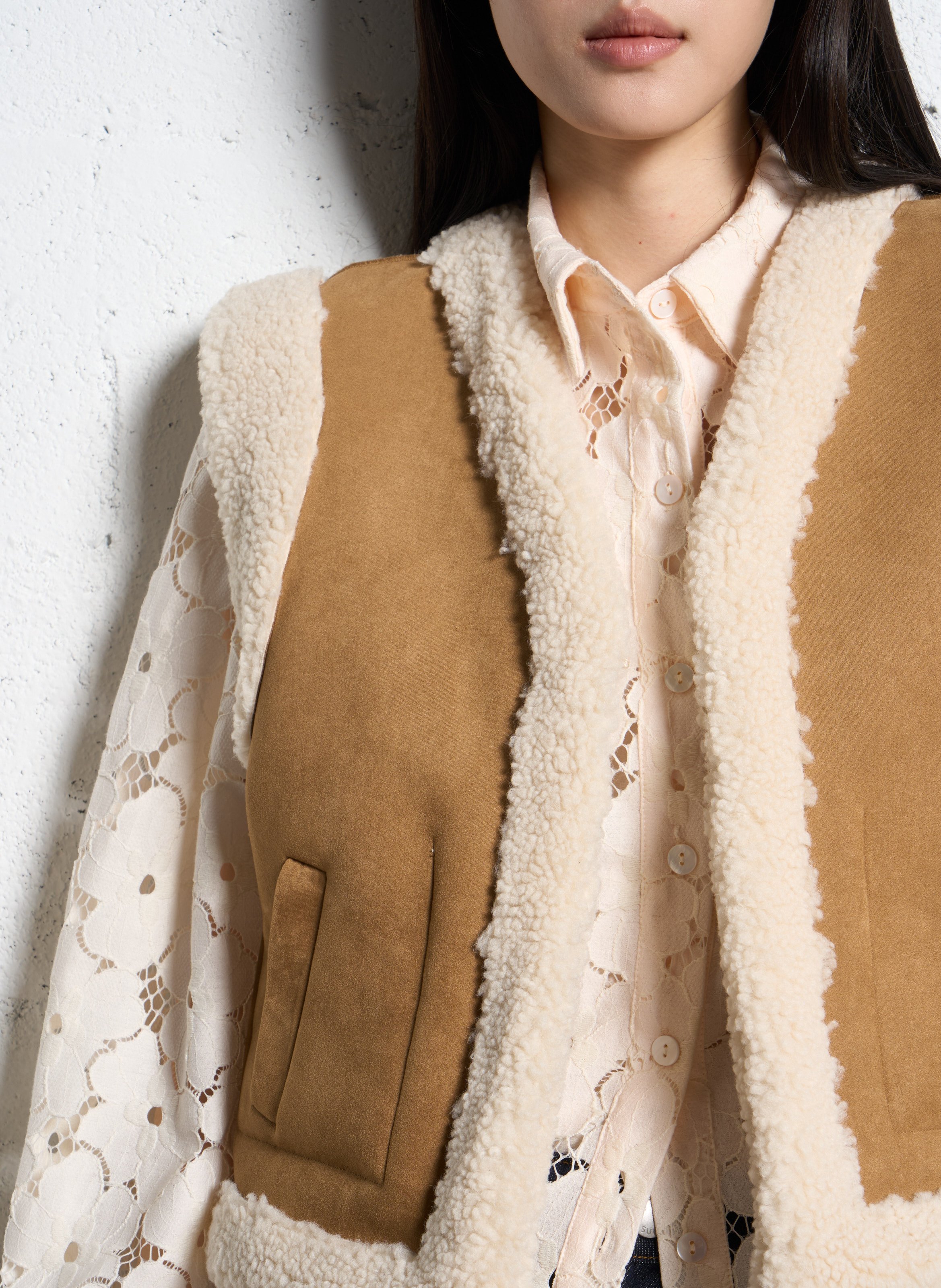Veste droite en fibres recyclées mélangées SUNCOO Beige