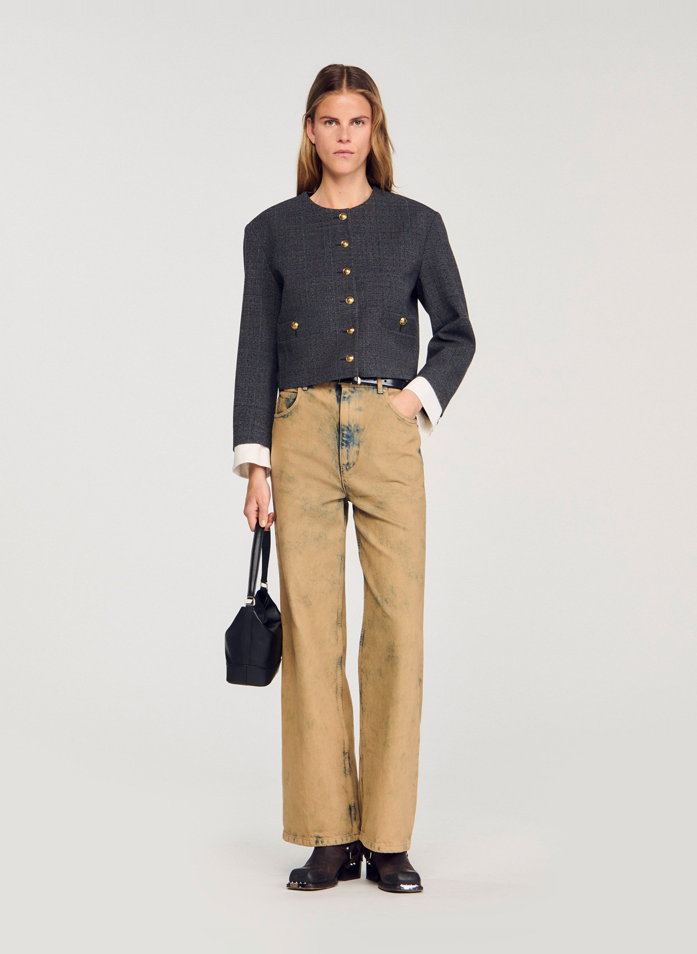 Veste tailleur droite imprimée SANDRO Gris