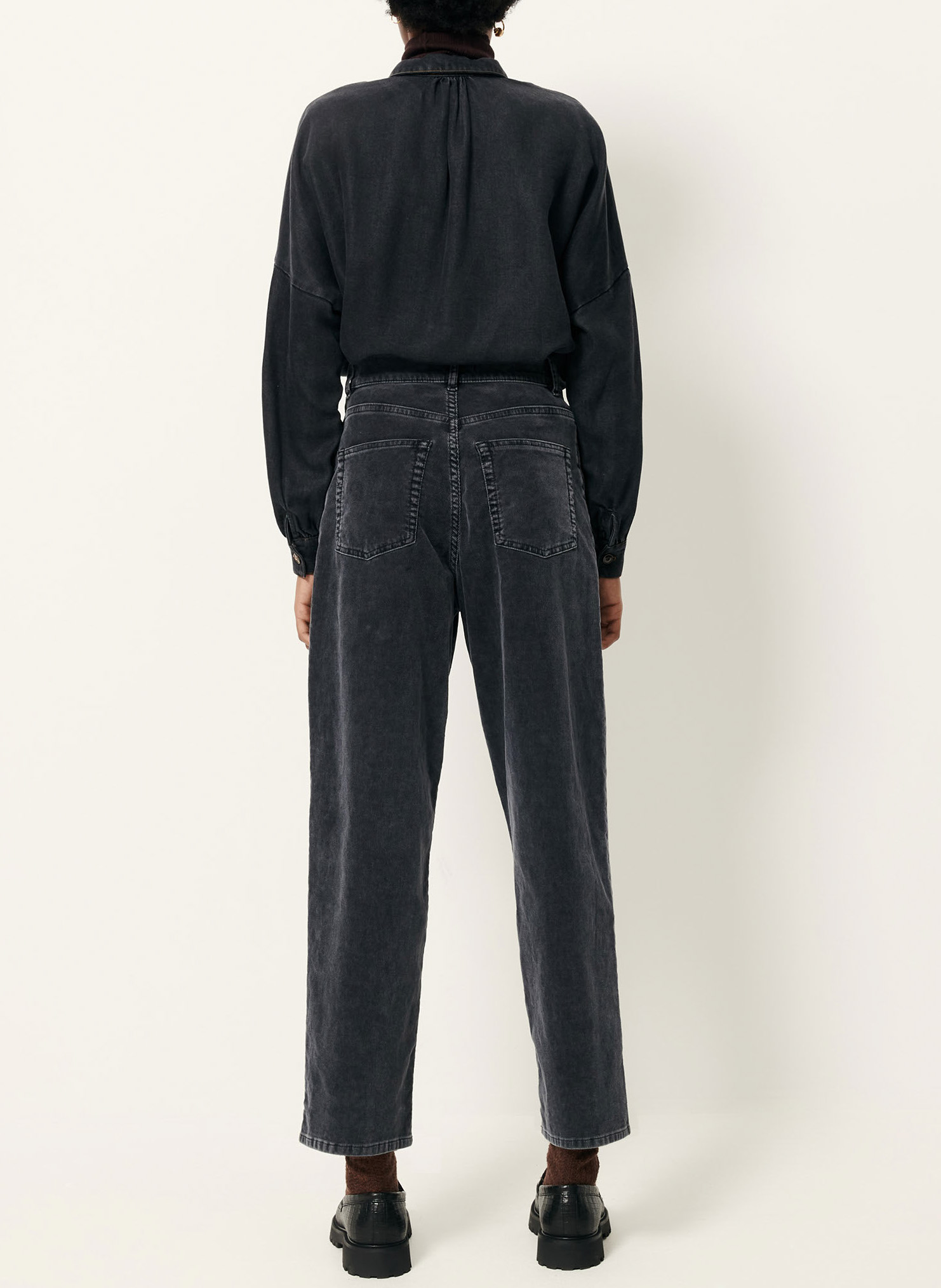 High-waisted straight-leg trousers in blended organic cotton SESSUN Grey