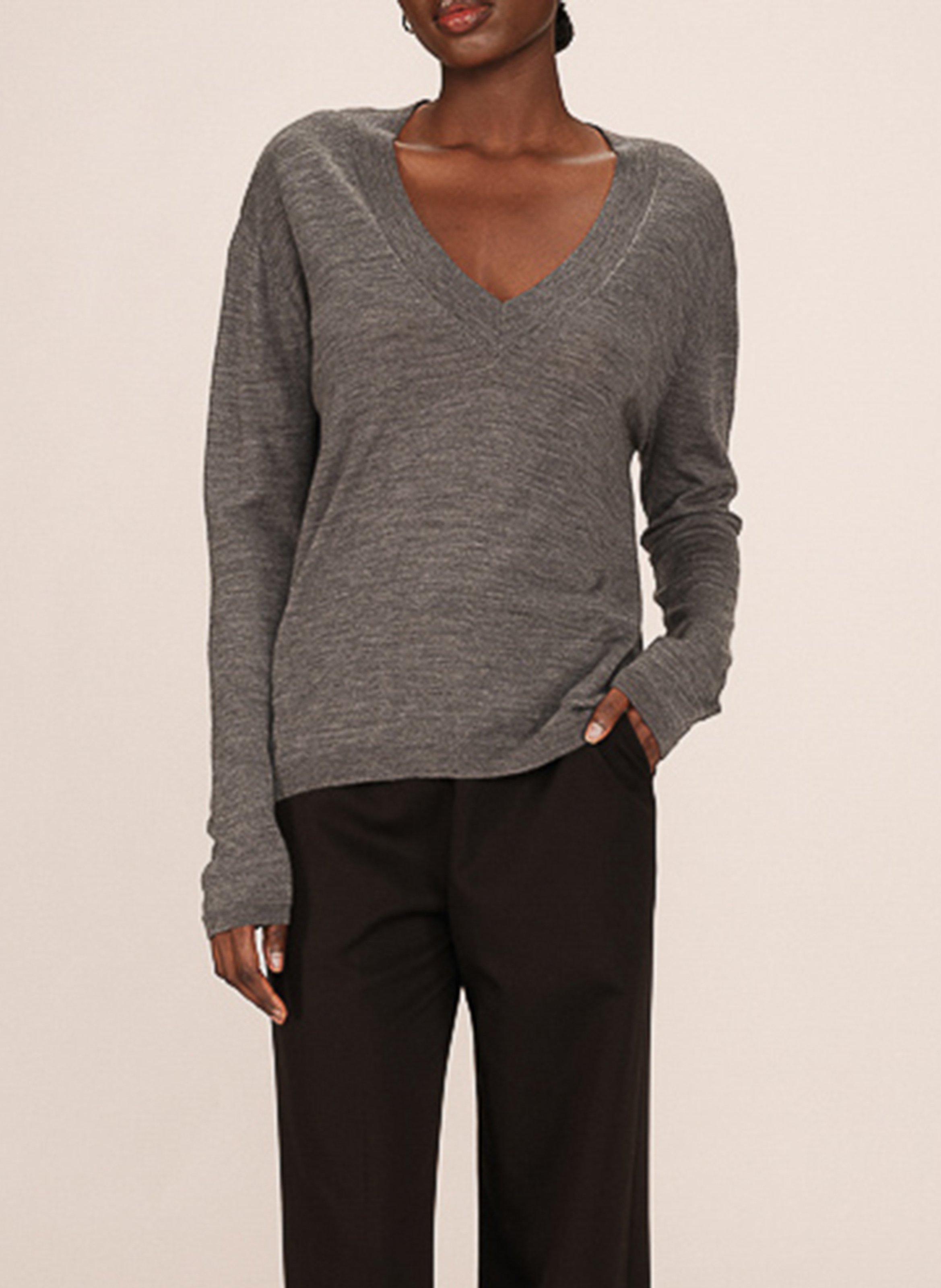 Blossom V-neck wool sweater GRACE ET MILA Grey
