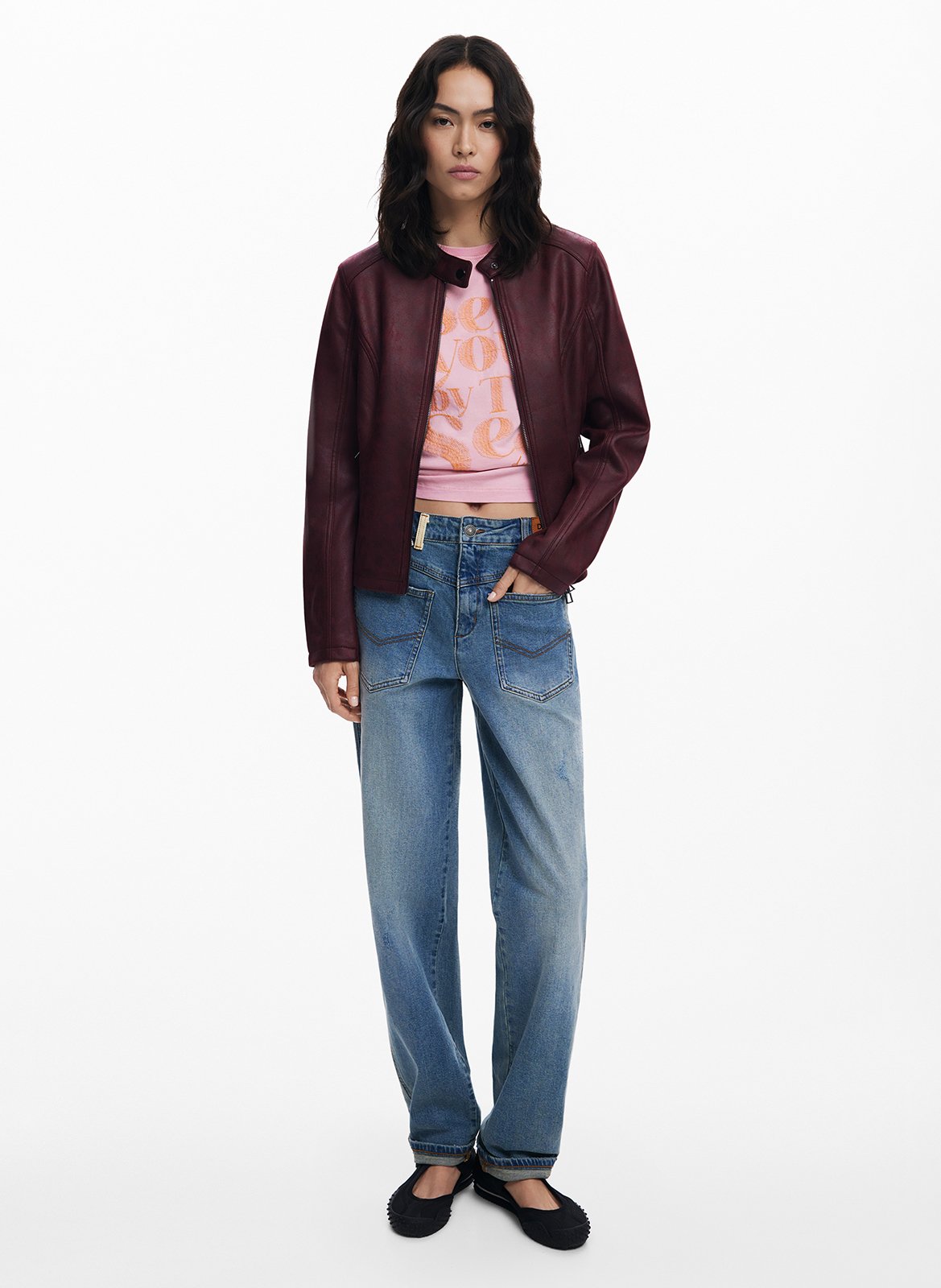 Veste col rond effet cuir DESIGUAL Rouge