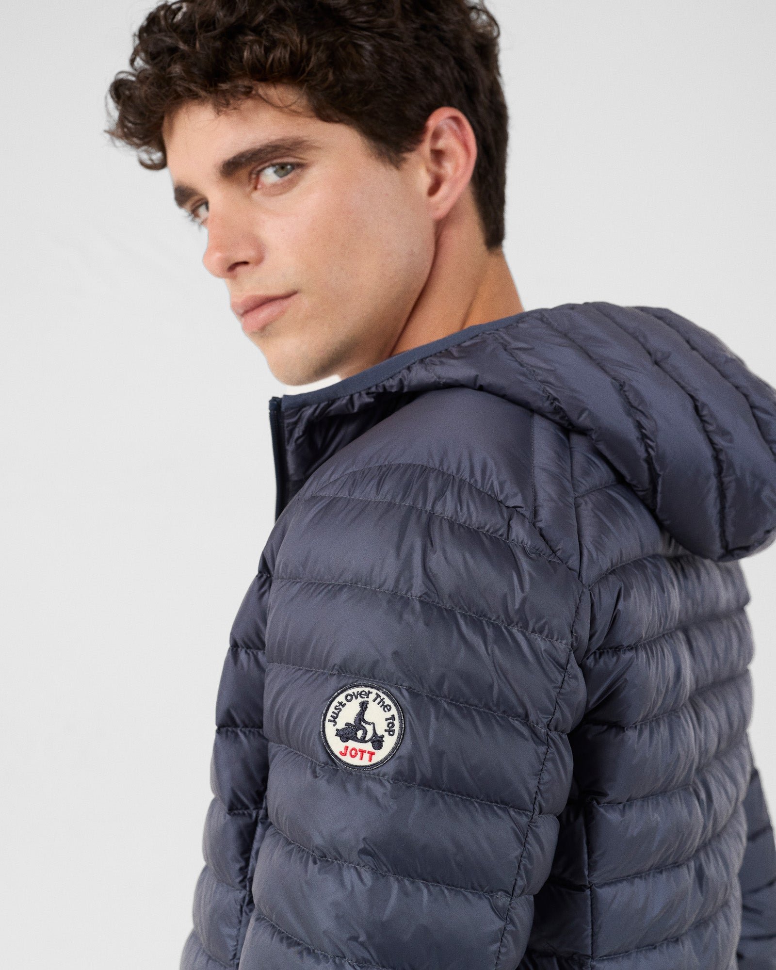 Lightweight hooded puffer jacket in bluestone nico JOTT Blue