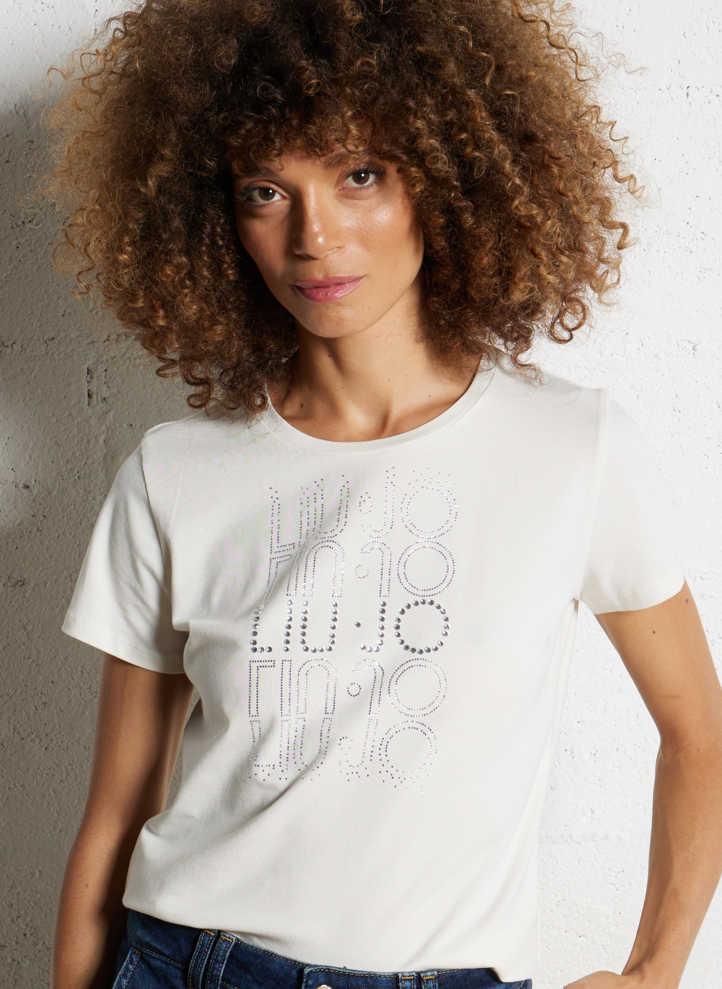 Round-neck diamanté T-shirt LIU JO White